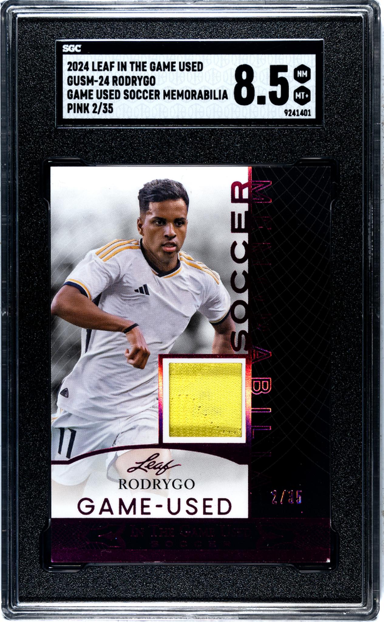 2024 Leaf In The Game Used #GUSM-24 Rodrygo Game Used Soccer Mem. Pink 2/35 SGC 8.5