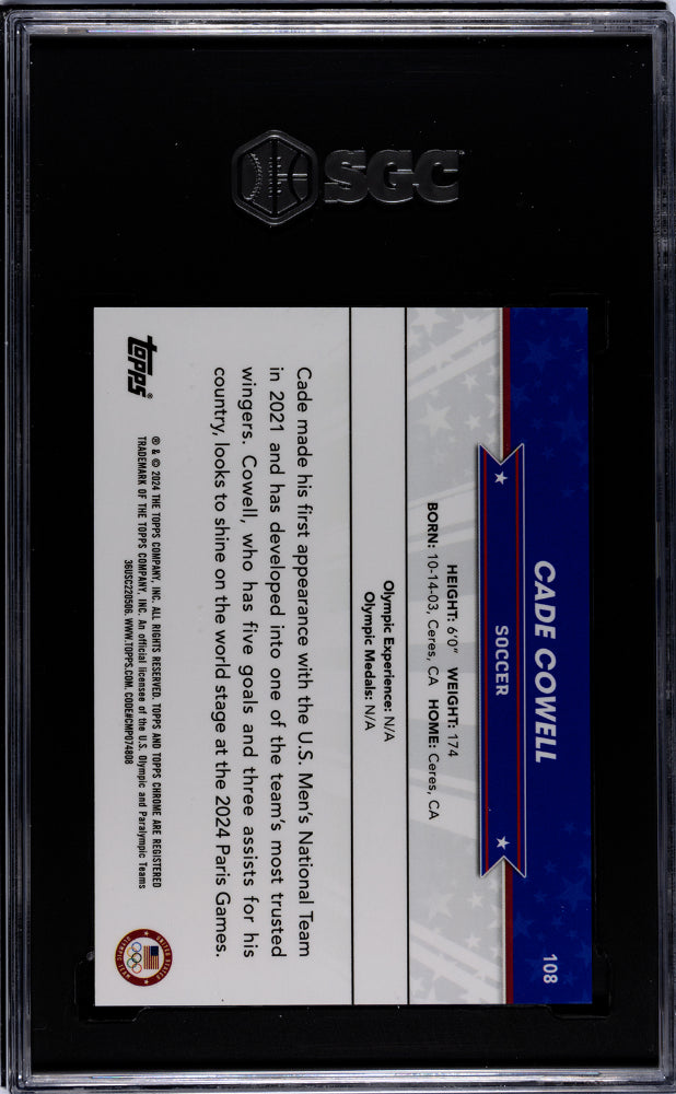 2024 Topps Chrome US Olympics Blue Refractor Cade Cowell #108 /150 SGC 9