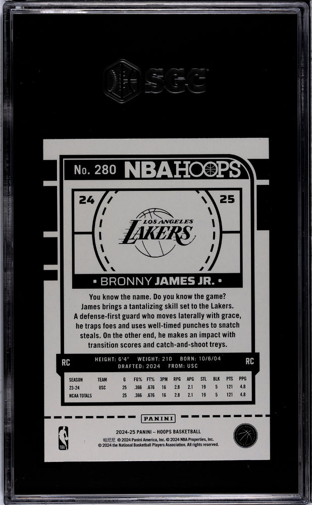 2024-25 Panini Hoops #280 Bronny James Jr. SGC 10