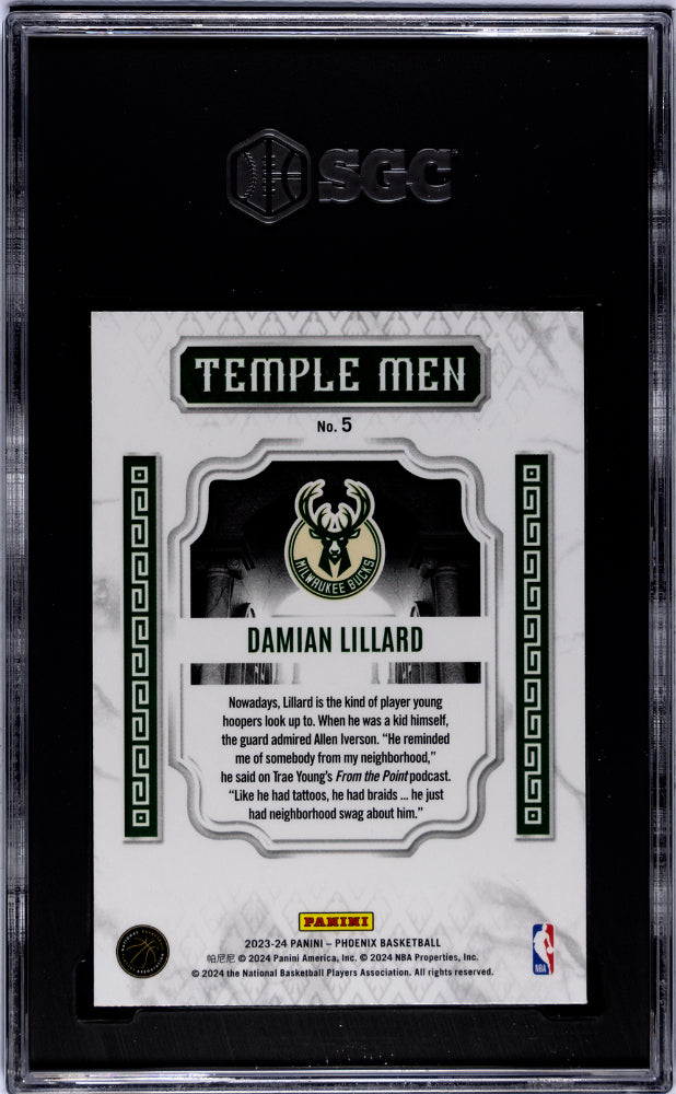 2023-24 Panini Phoenix #5 Damian Lillard Temple Men Blue Ice SGC 9