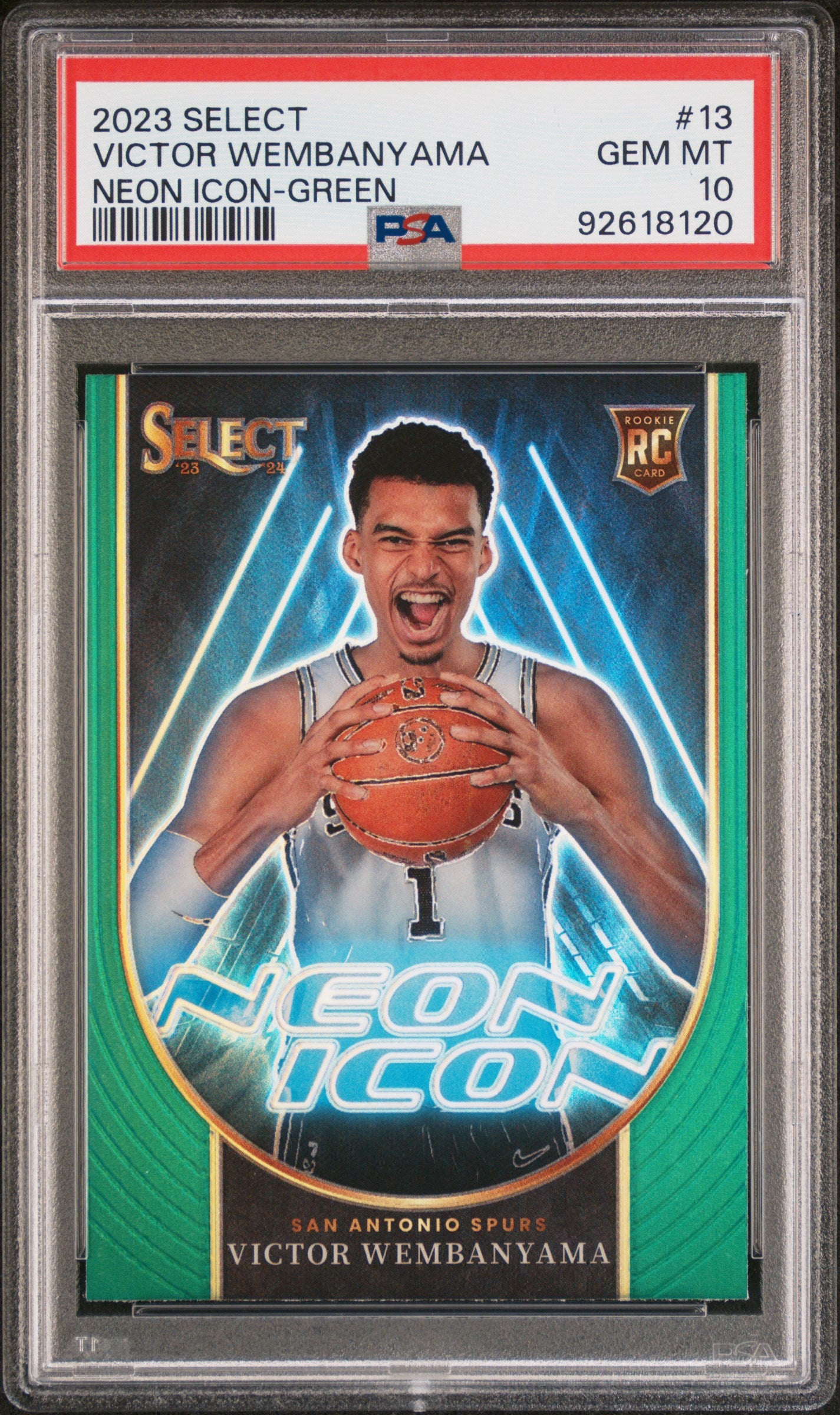 2023 Panini Select Neon Icon Green Victor Wembanyama #13 RC PSA 10