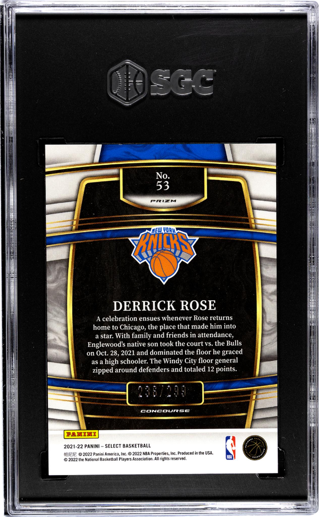 2021-22 Panini Select Light Blue Prizm Derrick Rose #53 /299 SGC 9.5