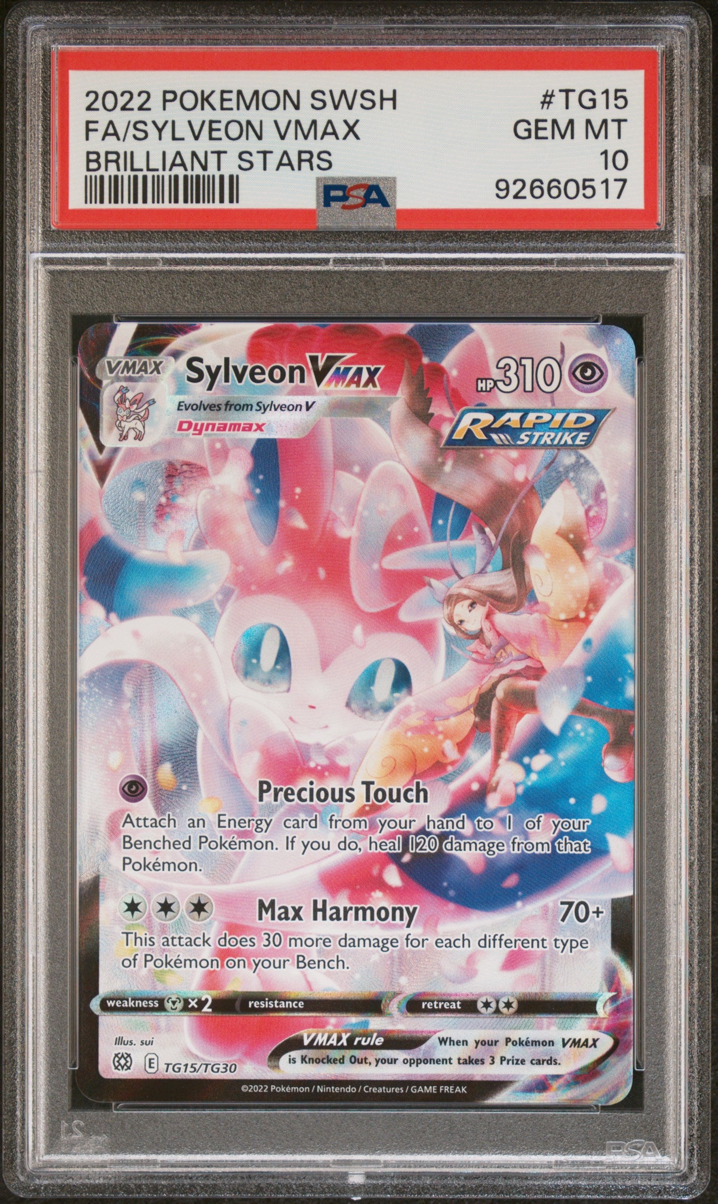 2022 Pokemon Brilliant Stars Trainer Gallery Sylveon VMAX #TG15 Full Art PSA 10