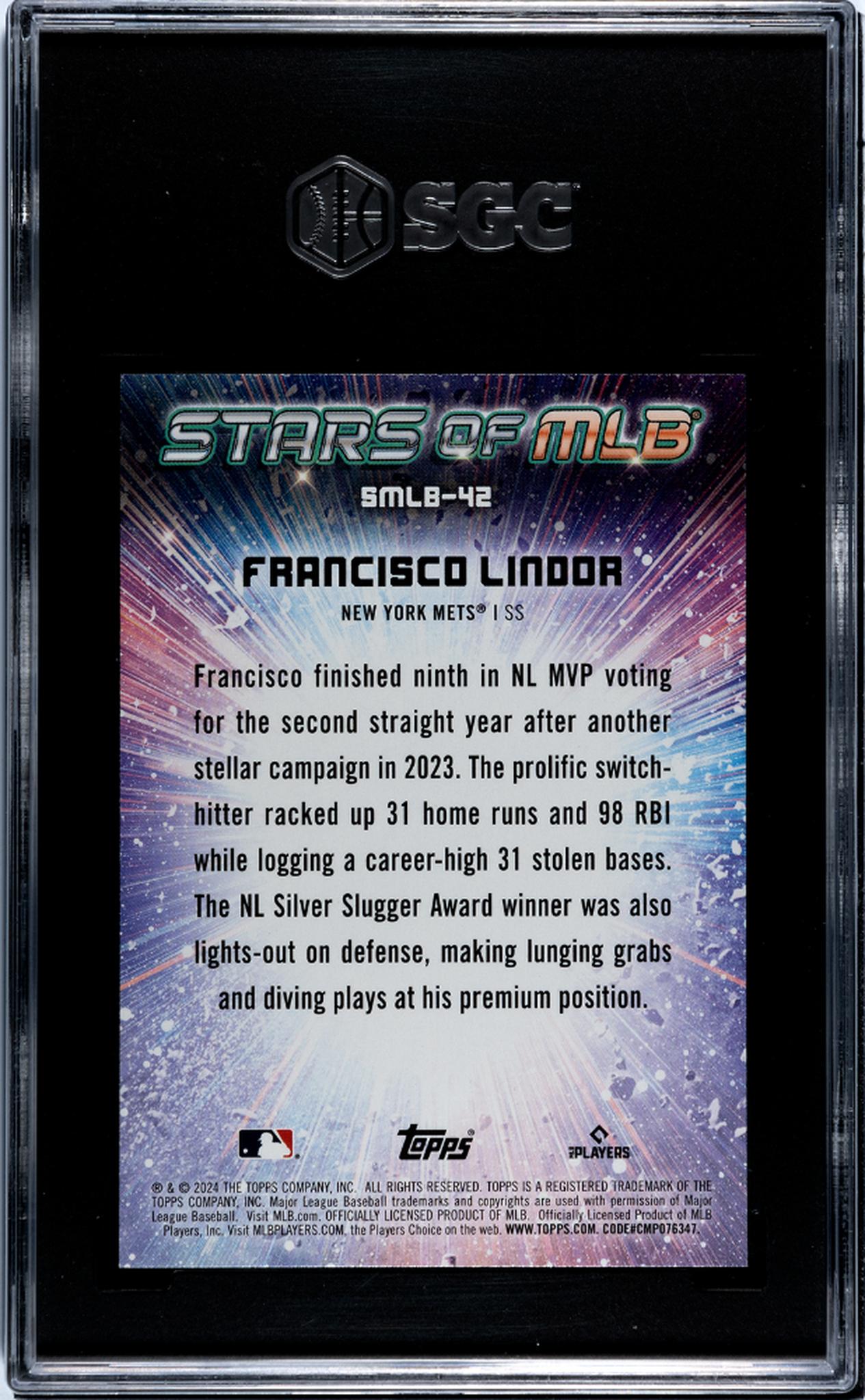 2024 Topps Series 1 Stars of MLB Francisco Lindor #SMLB-42 SGC 9.5