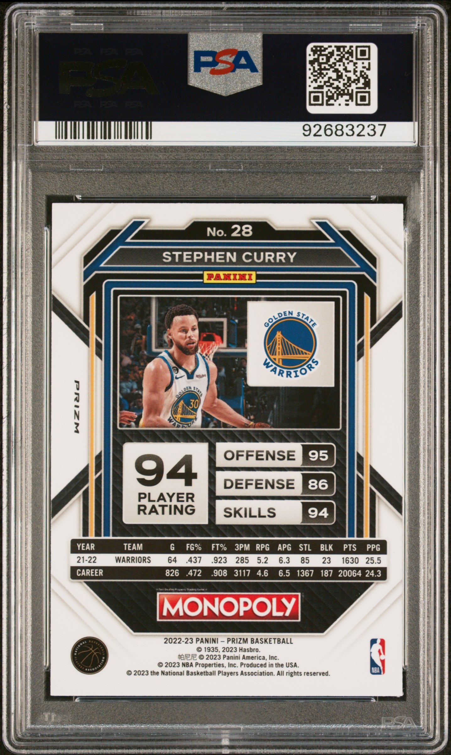 2022 Panini Prizm Monopoly Teal Wave Stephen Curry #28 PSA 10