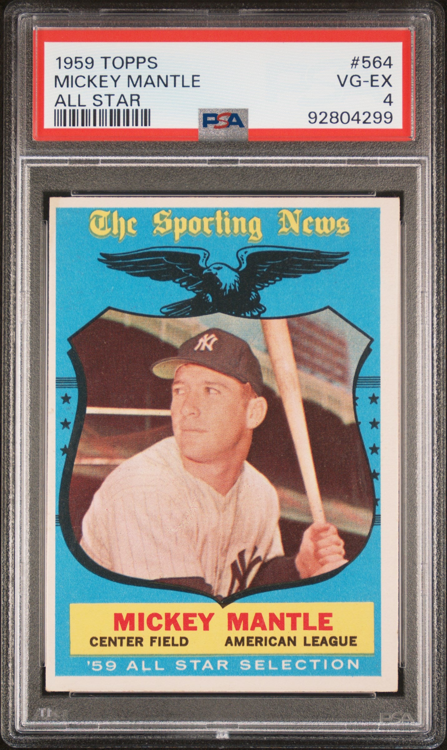 1959 Topps #564 Mickey Mantle The Sporting News PSA 4