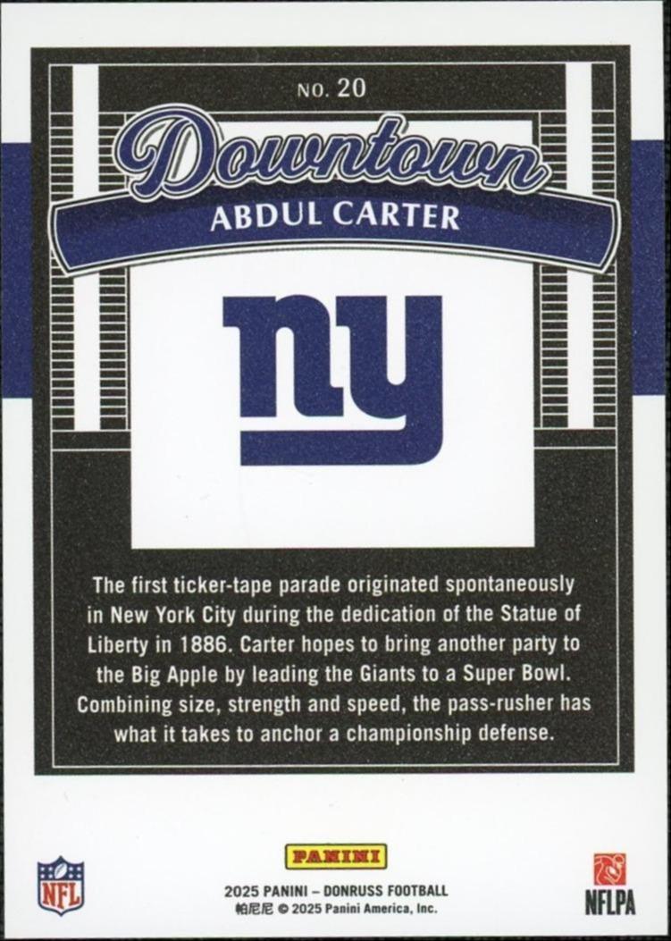 2025 Donruss 20 Abdul Carter Downtown