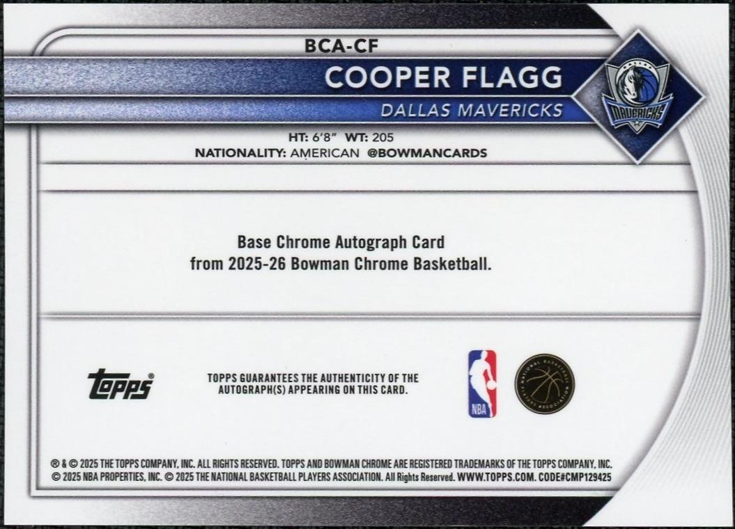 2025 Bowman Chrome BCA-CF Cooper Flagg Auto