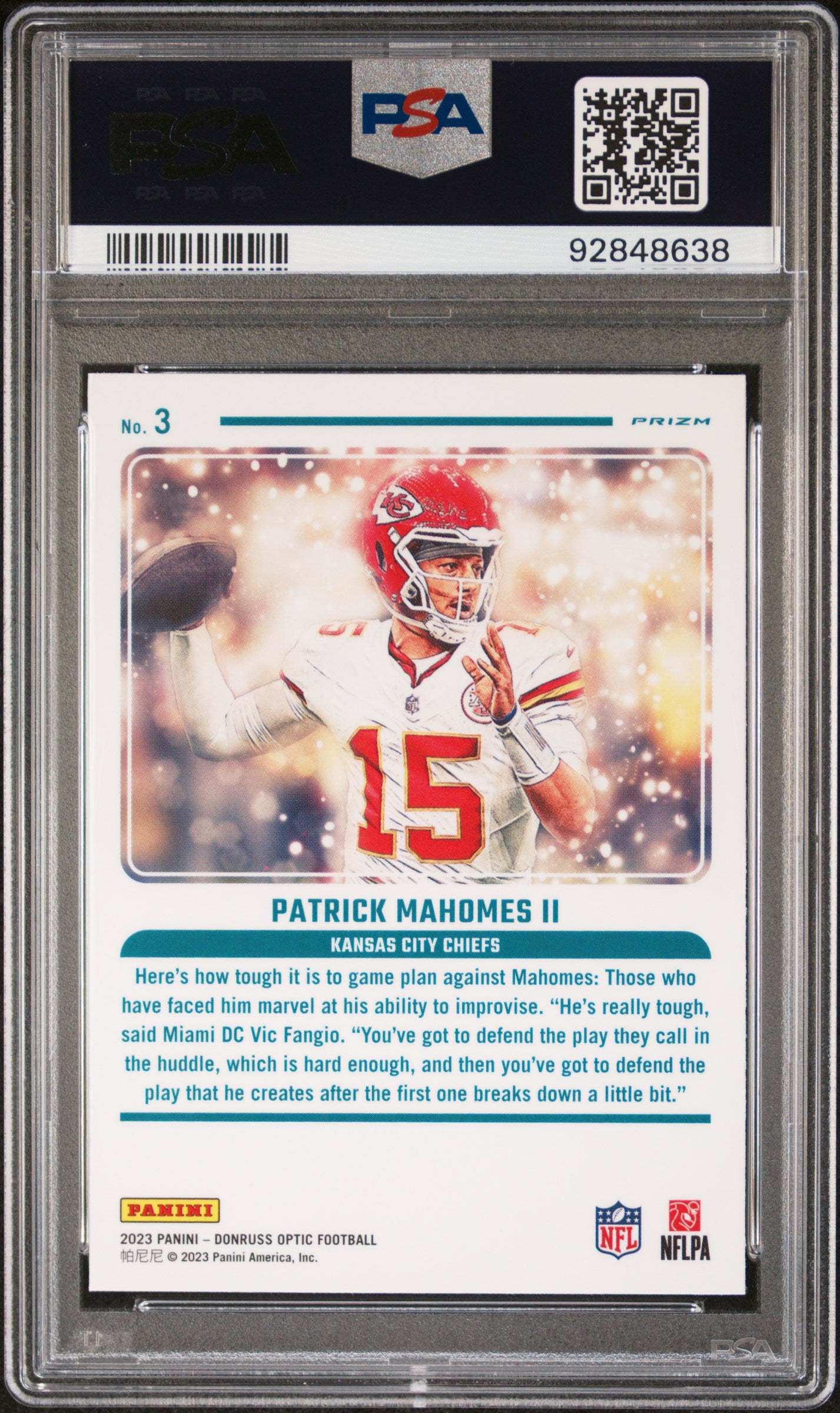 2023 Donruss Optic #3 Patrick Mahomes II Mythical PSA 8