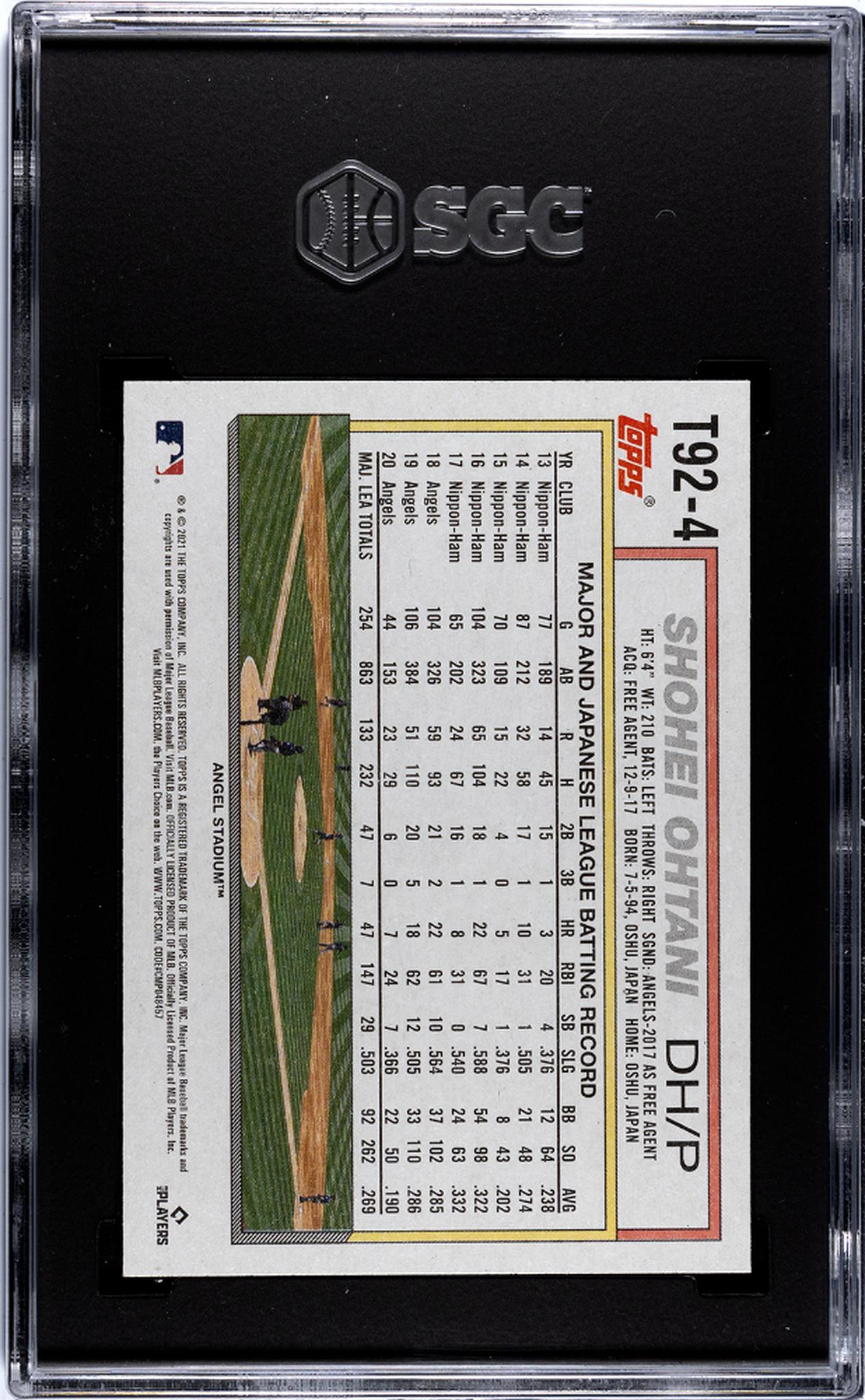 2021 Topps Update #T92-4 Shohei Ohtani '92 Topps Redux SGC 9.5