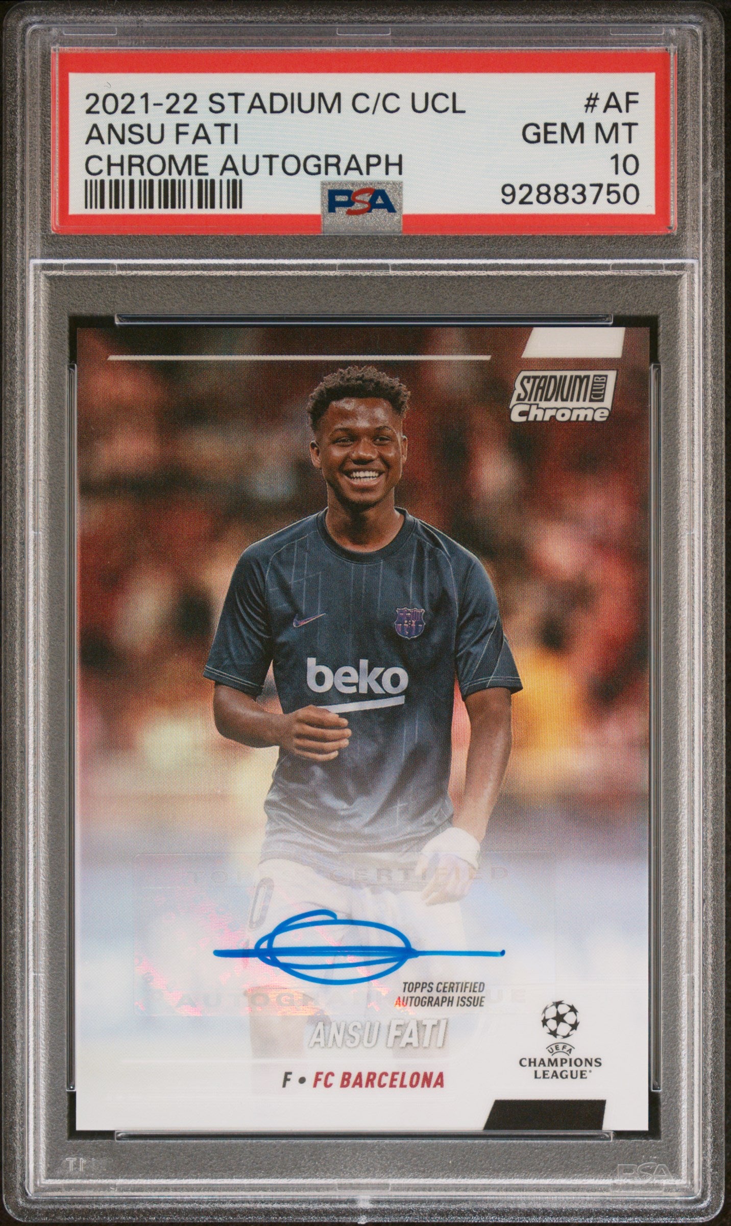 2021 Topps Stadium Club Chrome UEFA Champions League Chrome Autographs #AF Ansu Fati PSA 10