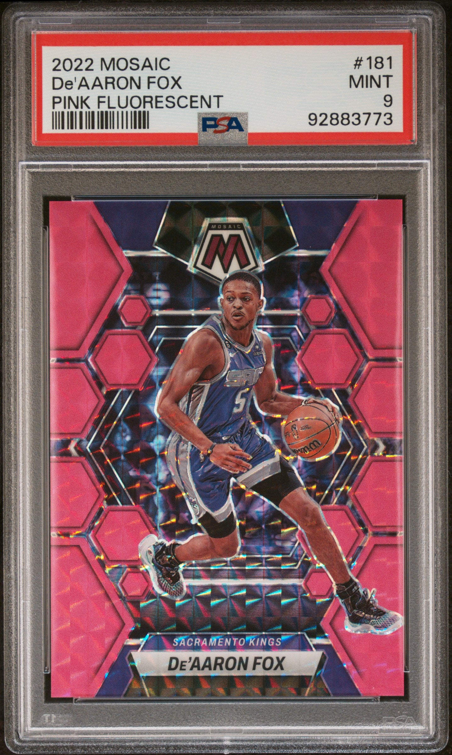 2022 Panini Mosaic #181 De'Aaron Fox Pink Fluorescent PSA 9