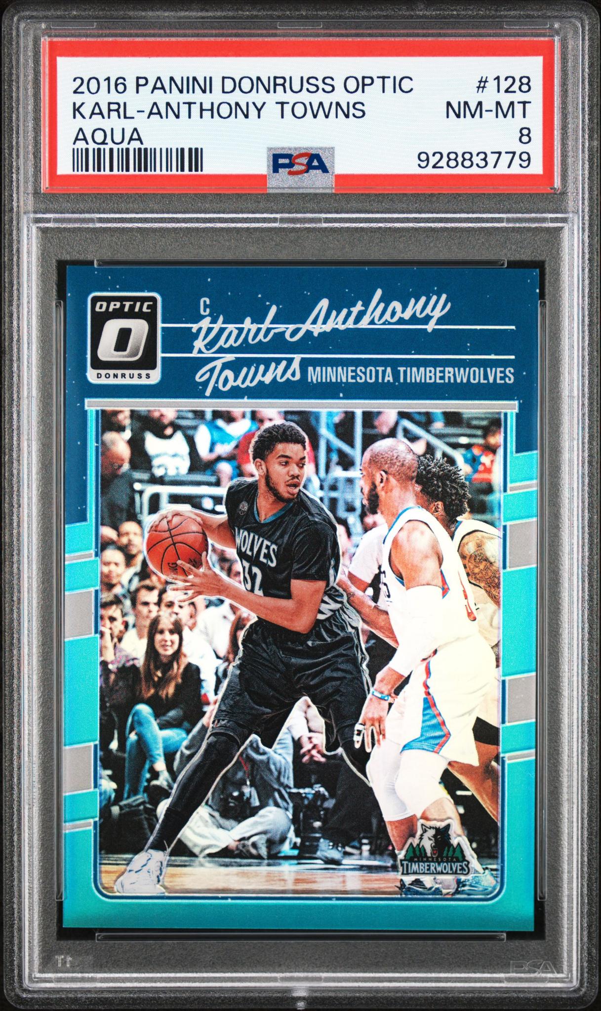 2016 Panini Donruss Optic #128 Karl-Anthony Towns Aqua PSA 8