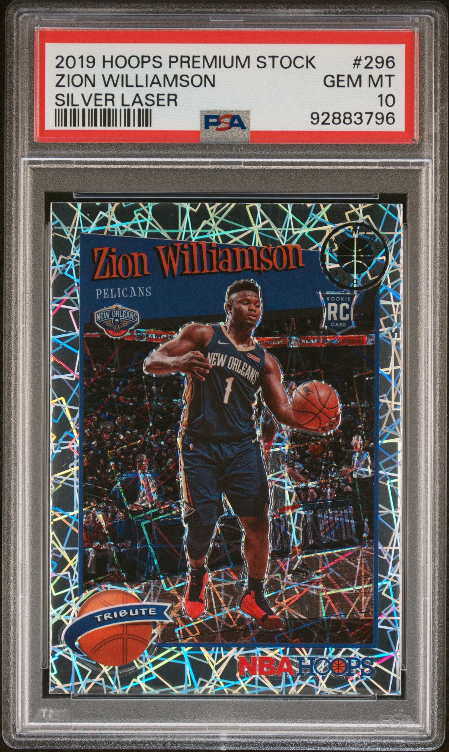 2019 Hoops Premium Stock #296 Zion Williamson Silver Laser Prizm PSA 10