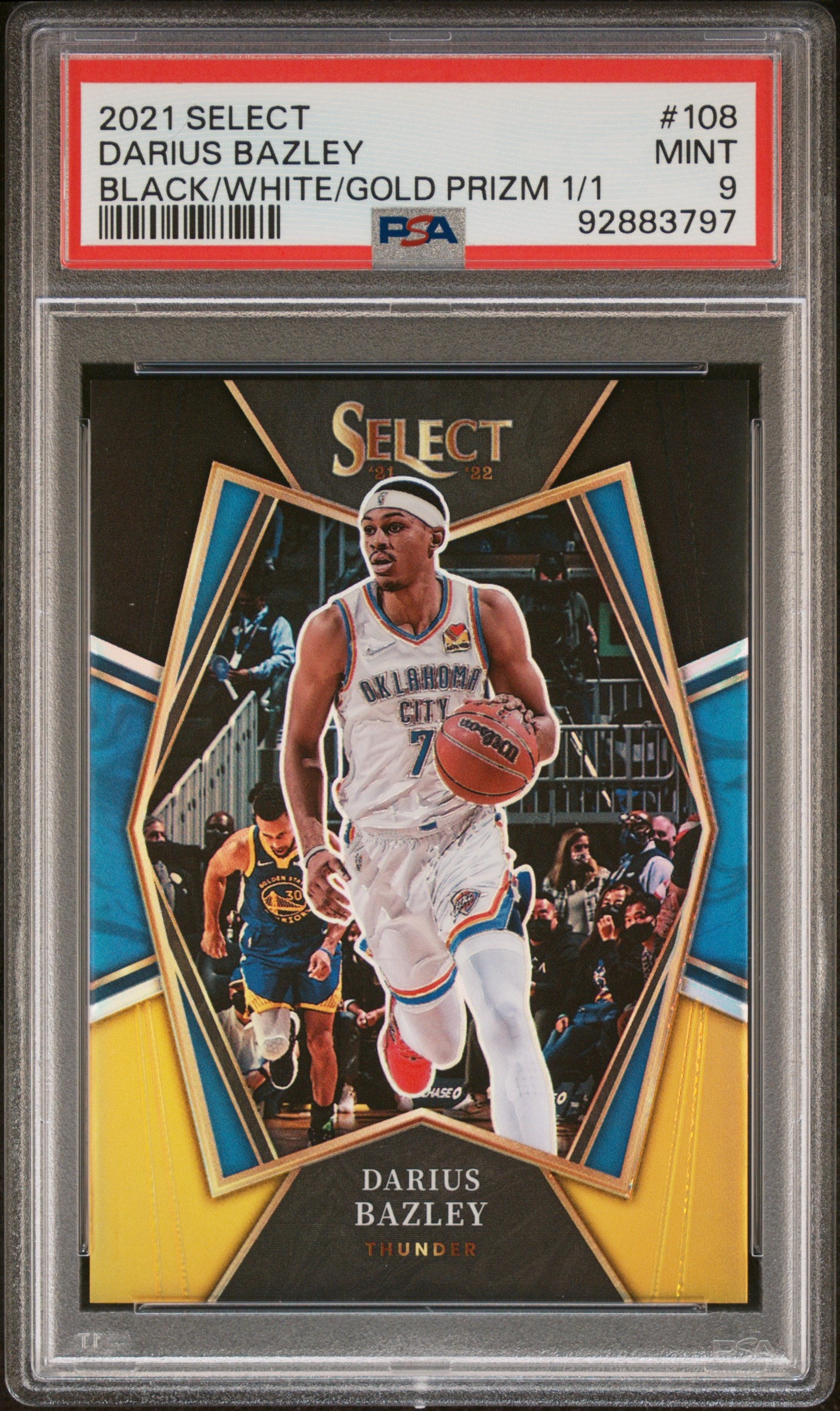 2021 Panini Select #108 Darius Bazley Black/White/Gold Prizm 1/1 PSA 9