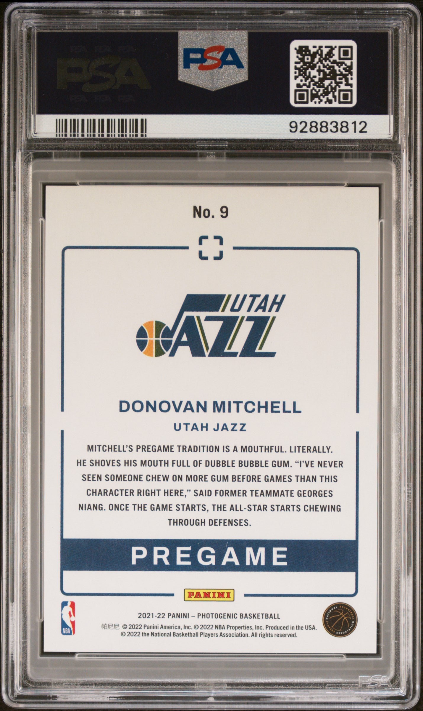 2021 Panini Photogenic Pregame #9 Donovan Mitchell Gold PSA 9