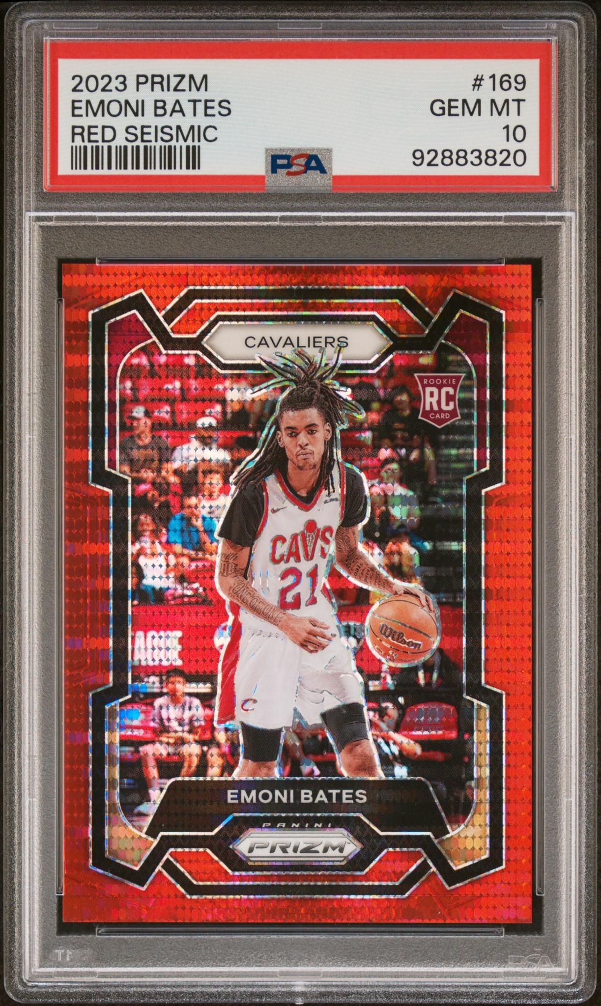 2023 Panini Prizm #169 Emoni Bates Red Seismic /299 PSA 10