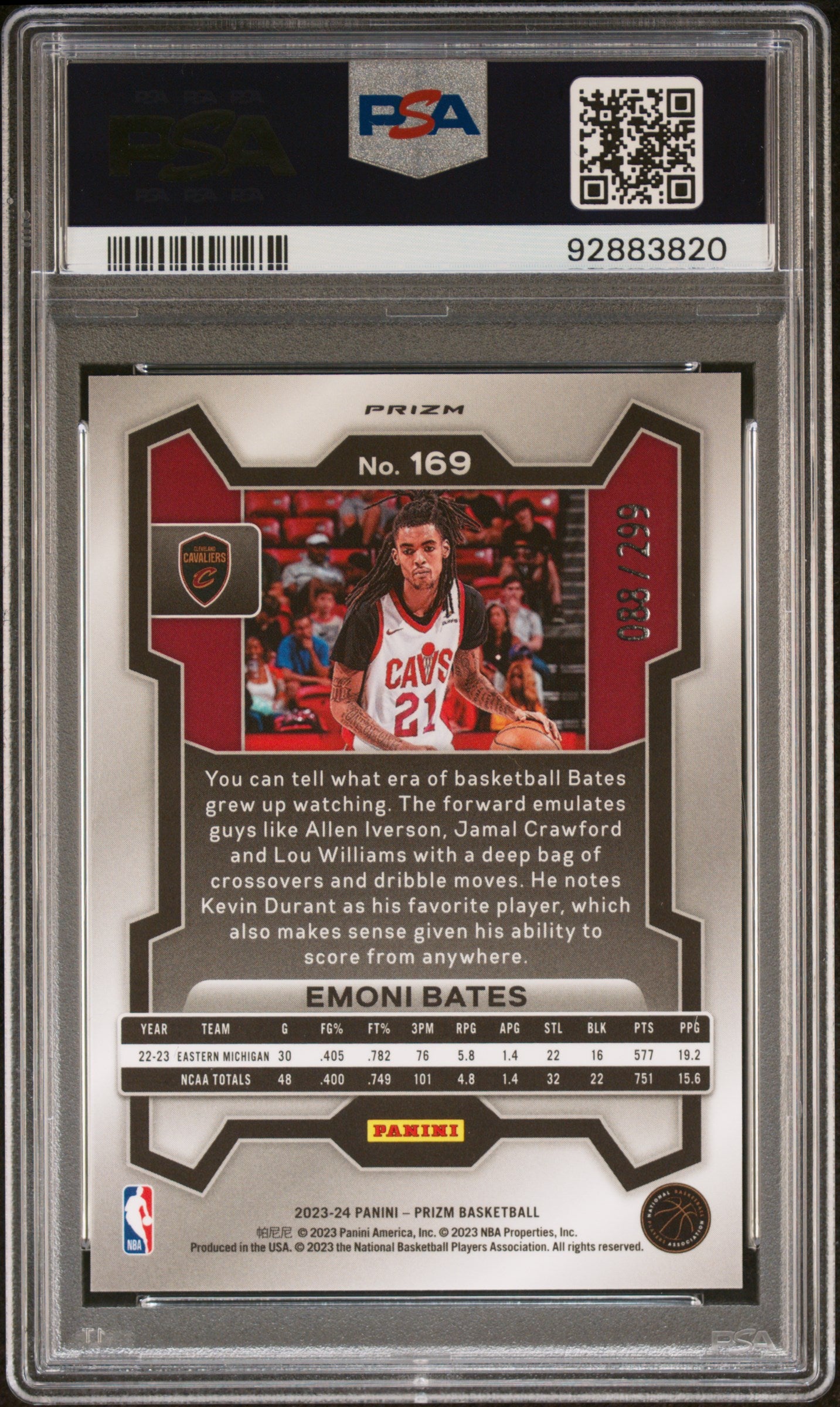 2023 Panini Prizm #169 Emoni Bates Red Seismic /299 PSA 10