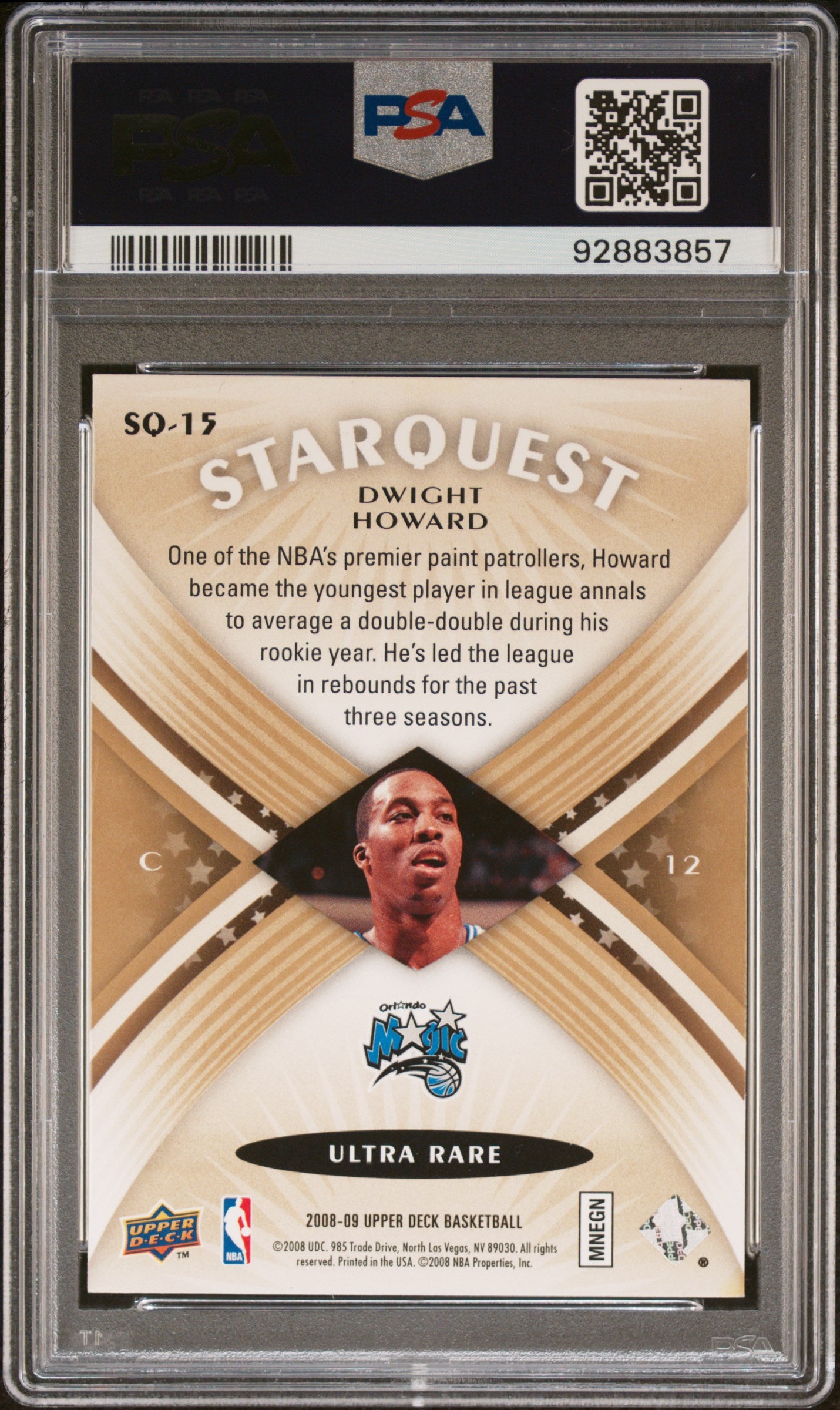 2008 Upper Deck Starquest #SQ-15 Dwight Howard Gold PSA 9