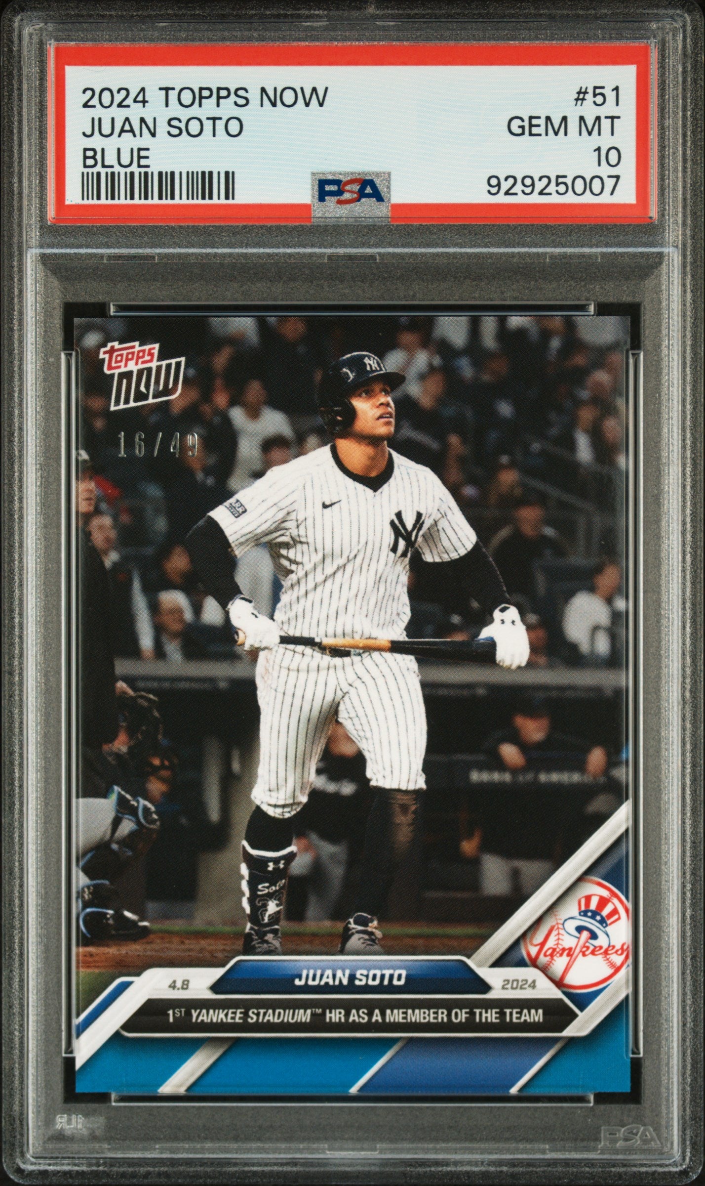 2024 Topps Now Juan Soto #51 Blue /49 PSA 10