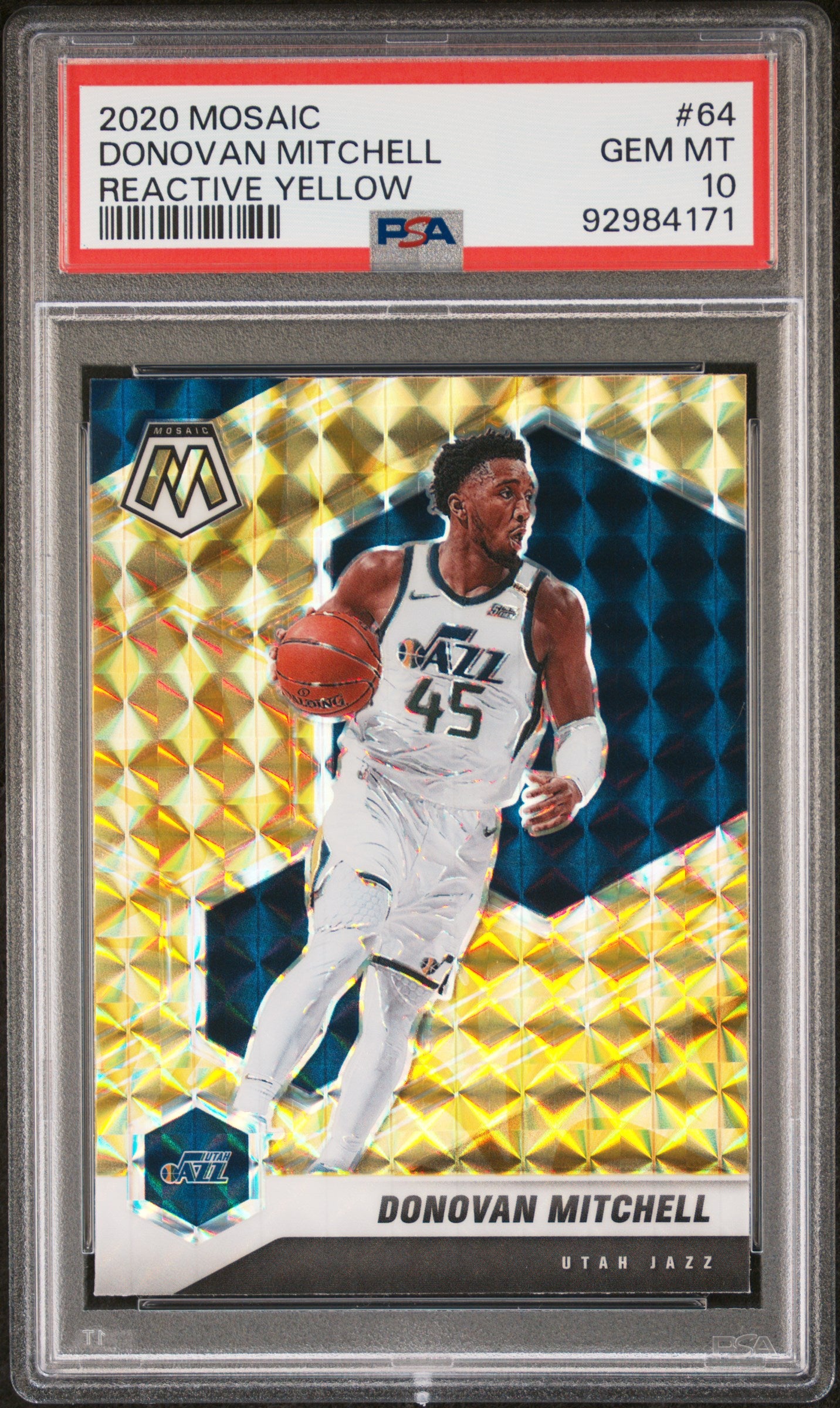 2020 Panini Mosaic #64 Donovan Mitchell Reactive Yellow PSA 10