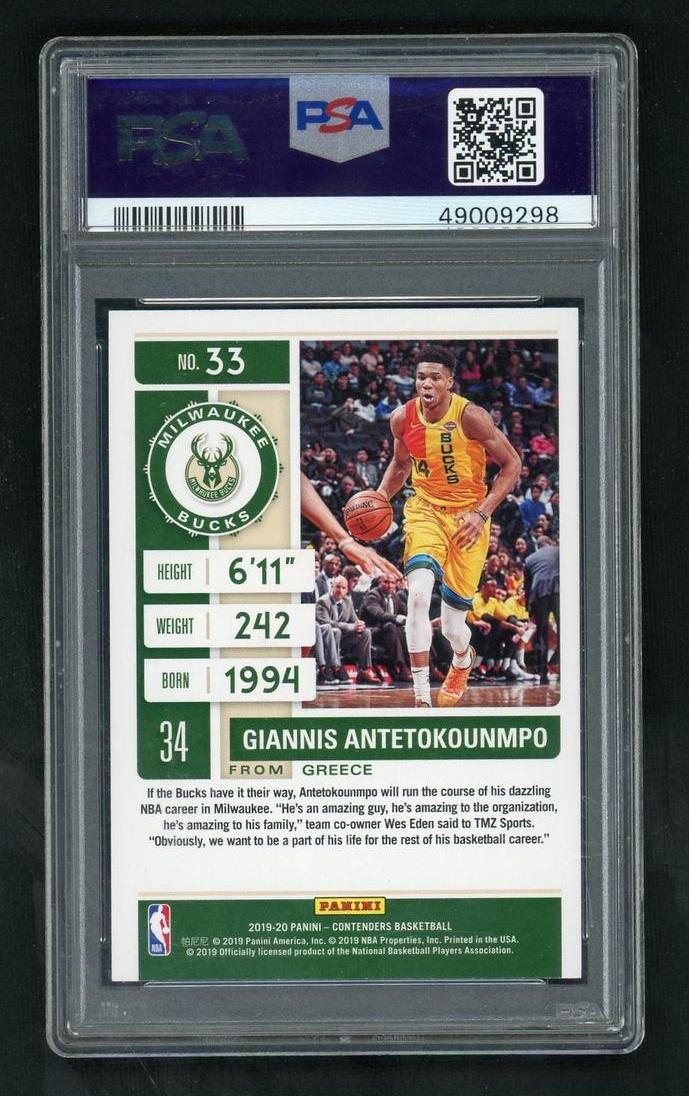 2019 Panini Contenders Rookie Ticket Autograph Giannis Antetokounmpo #33 PSA 10
