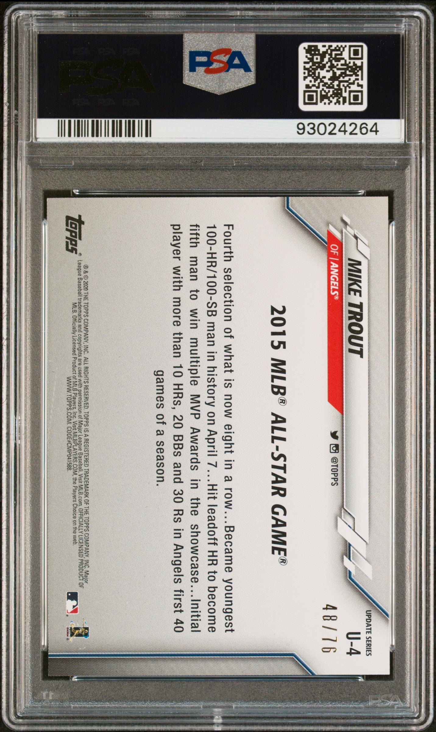 2020 Topps Update Independence Day Mike Trout #U-4 /76 PSA 9