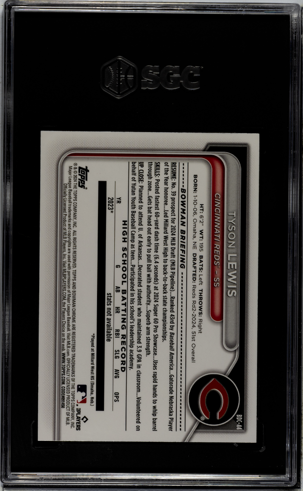 2024 Bowman #BDC-44 Tyson Lewis Green Grass Refractor /99 SGC 10