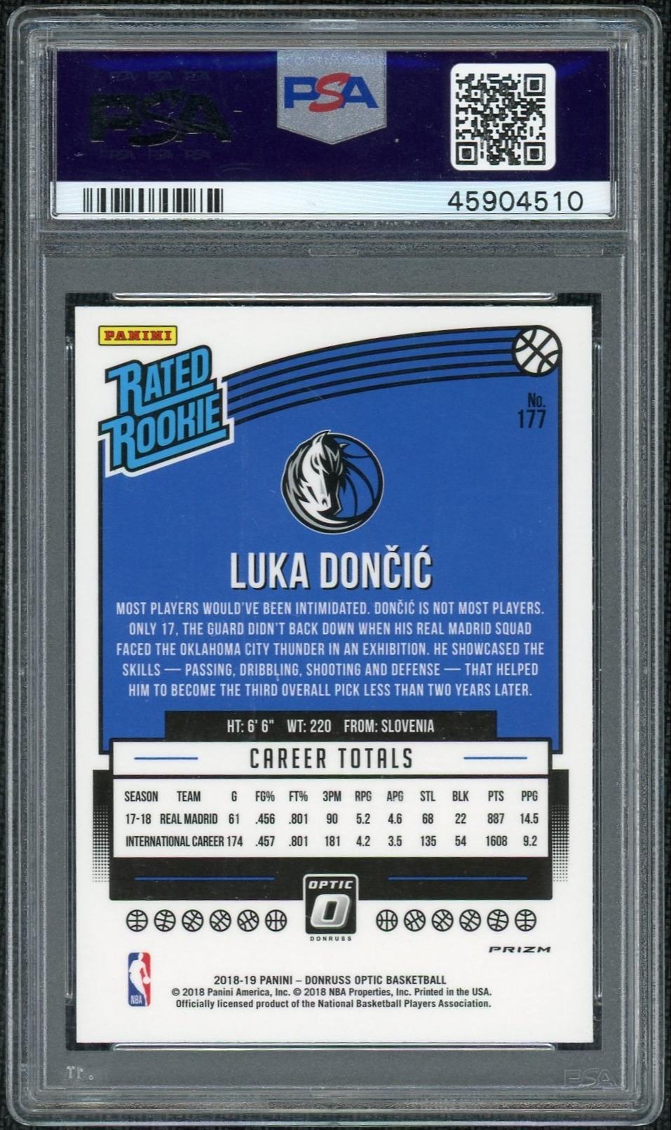2018 Donruss Optic Rated Rookie Shock Luka Doncic #177 PSA 9