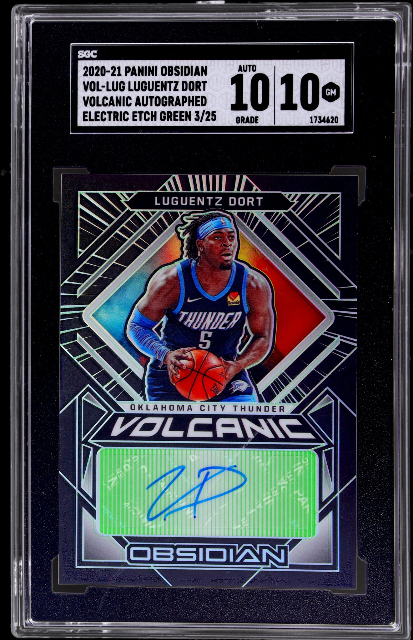 2020 Panini Obsidian Volcanic Auto Electric Etch Green Luguentz Dort /25 SGC 10