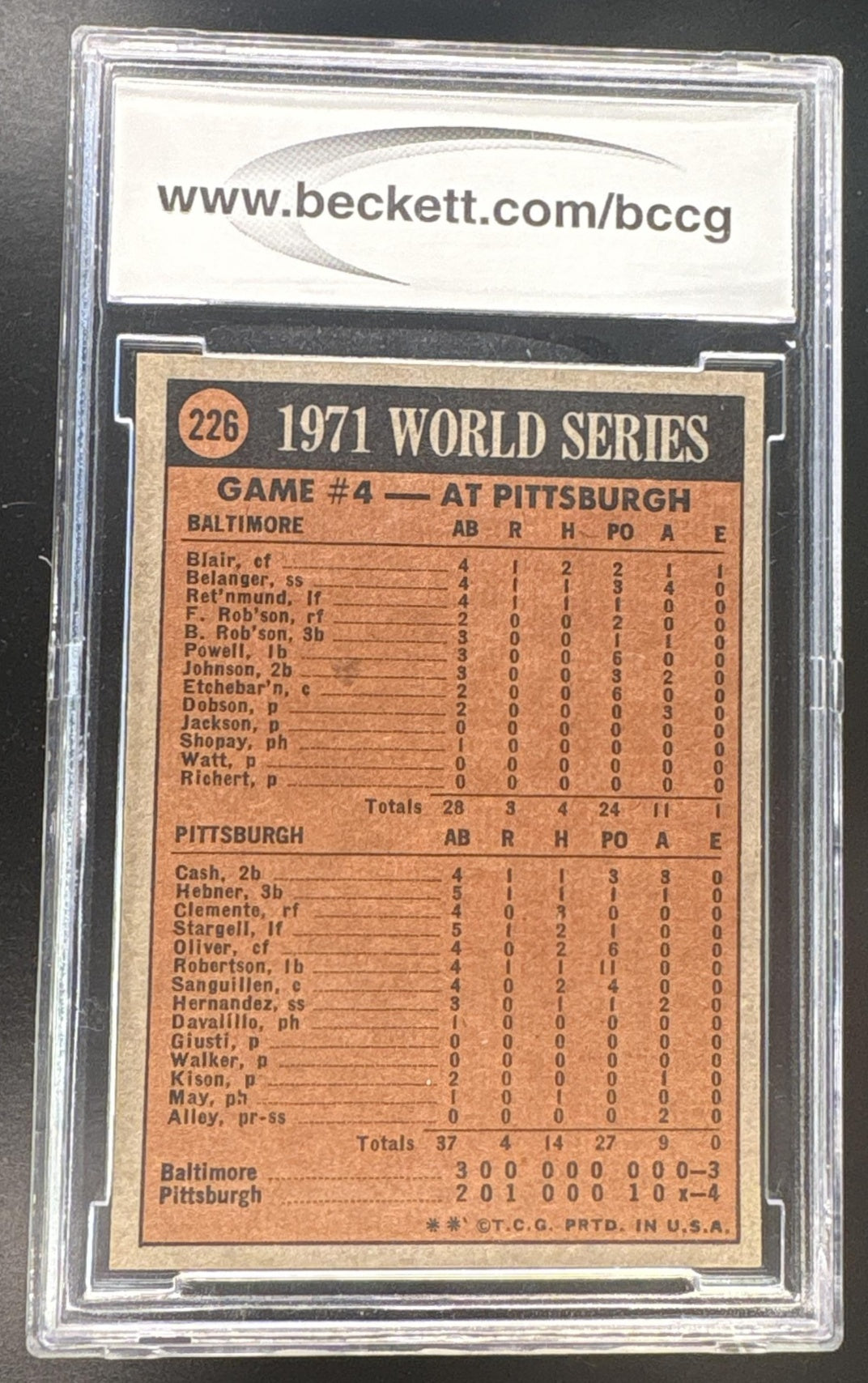 1972 Topps #226 Roberto Clemente World Series Game 4 BCCG 9