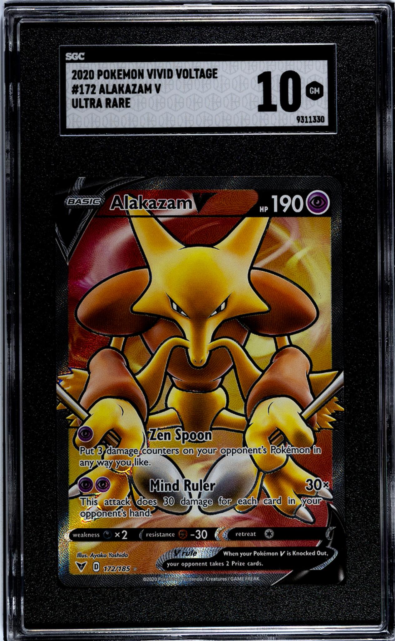 2020 Nintendo Pokemon Vivid Voltage #172/185 Alakazam V SGC 10