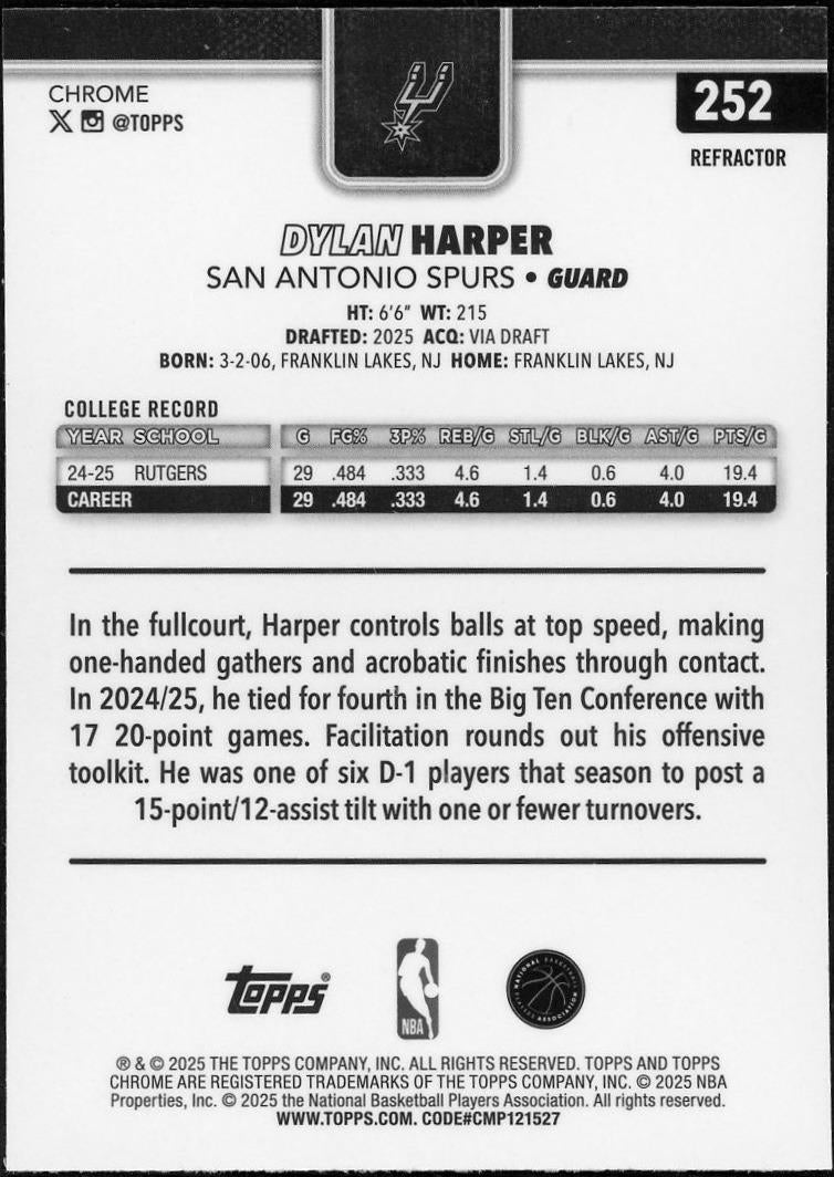 2025 Topps Chrome #252 Dylan Harper Refractor