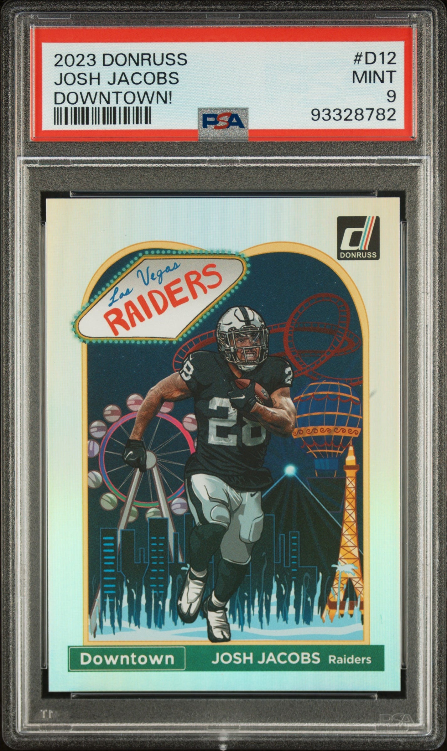 2023 Donruss #12 Josh Jacobs Downtown PSA 9