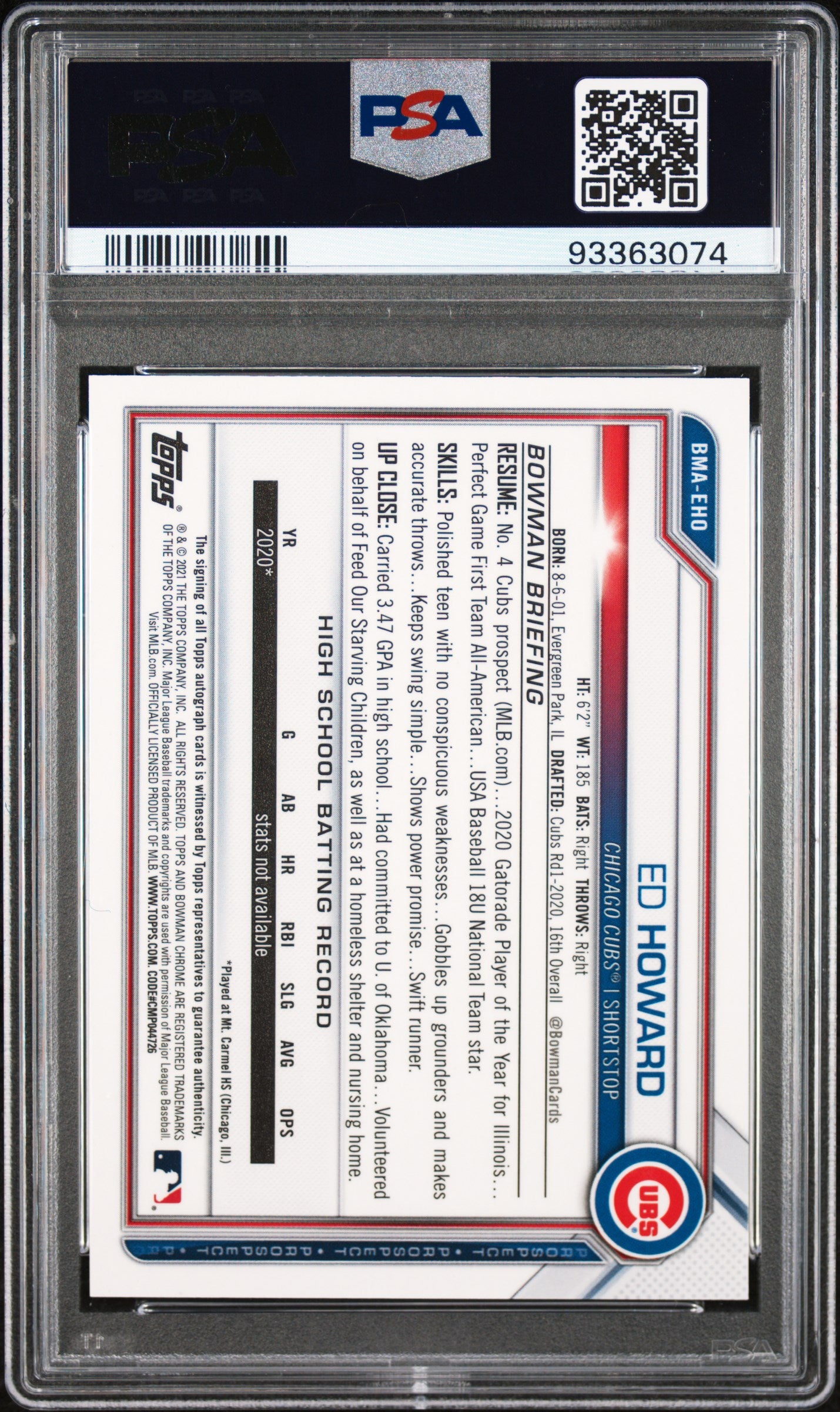 2021 Bowman Mega Box Chrome-Autographs Ed Howard #BMA-EHO Auto PSA 9