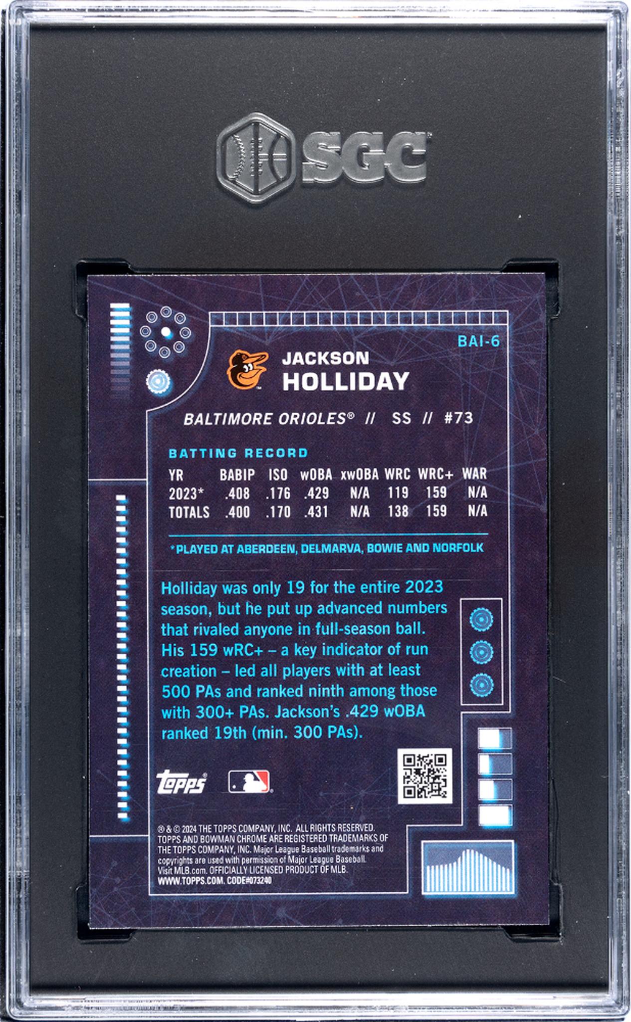2024 Bowman #BAI-6 Jackson Holliday A.I. SGC 10