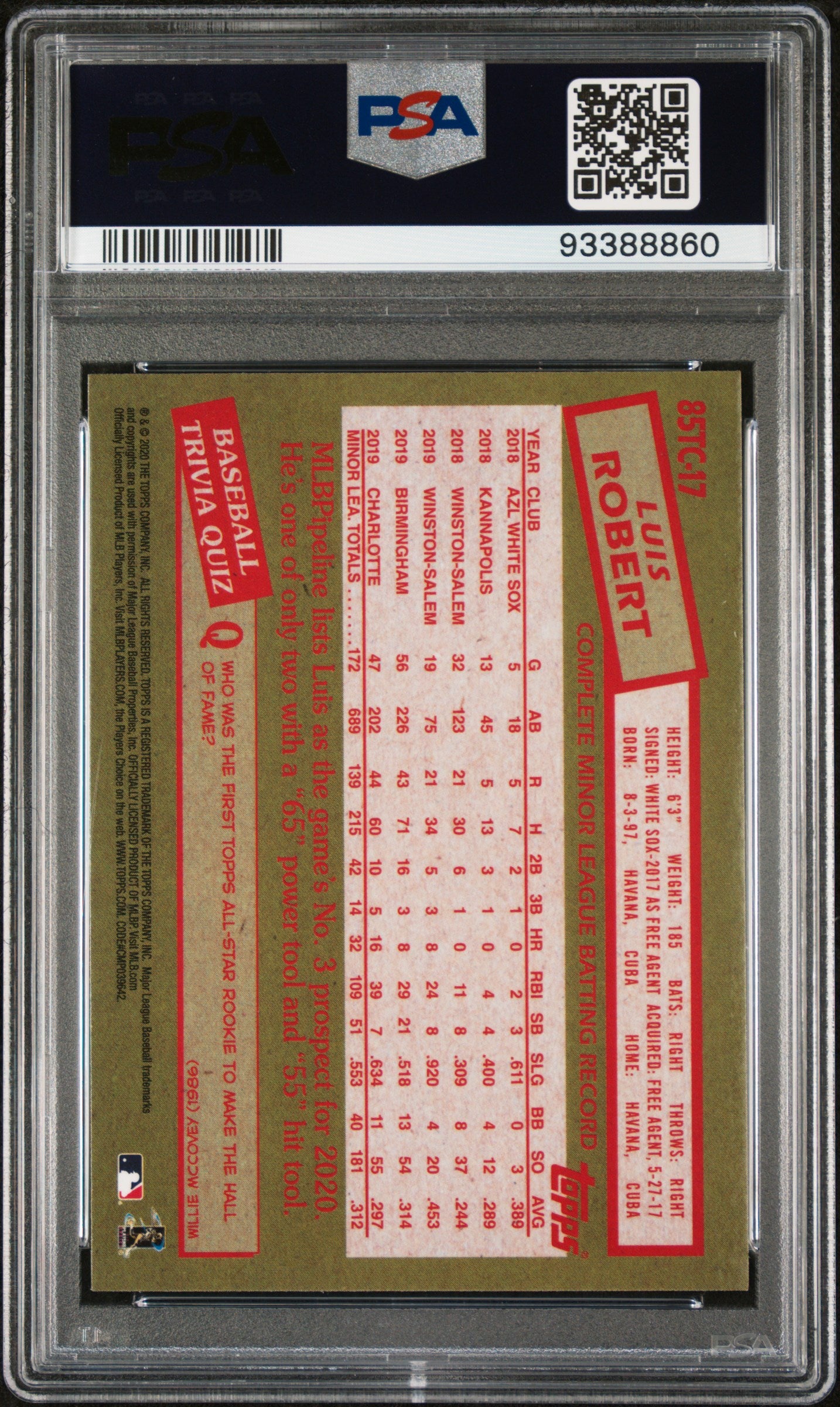 2020 Topps Chrome 1985 Luis Robert #85TC17 RC PSA 10