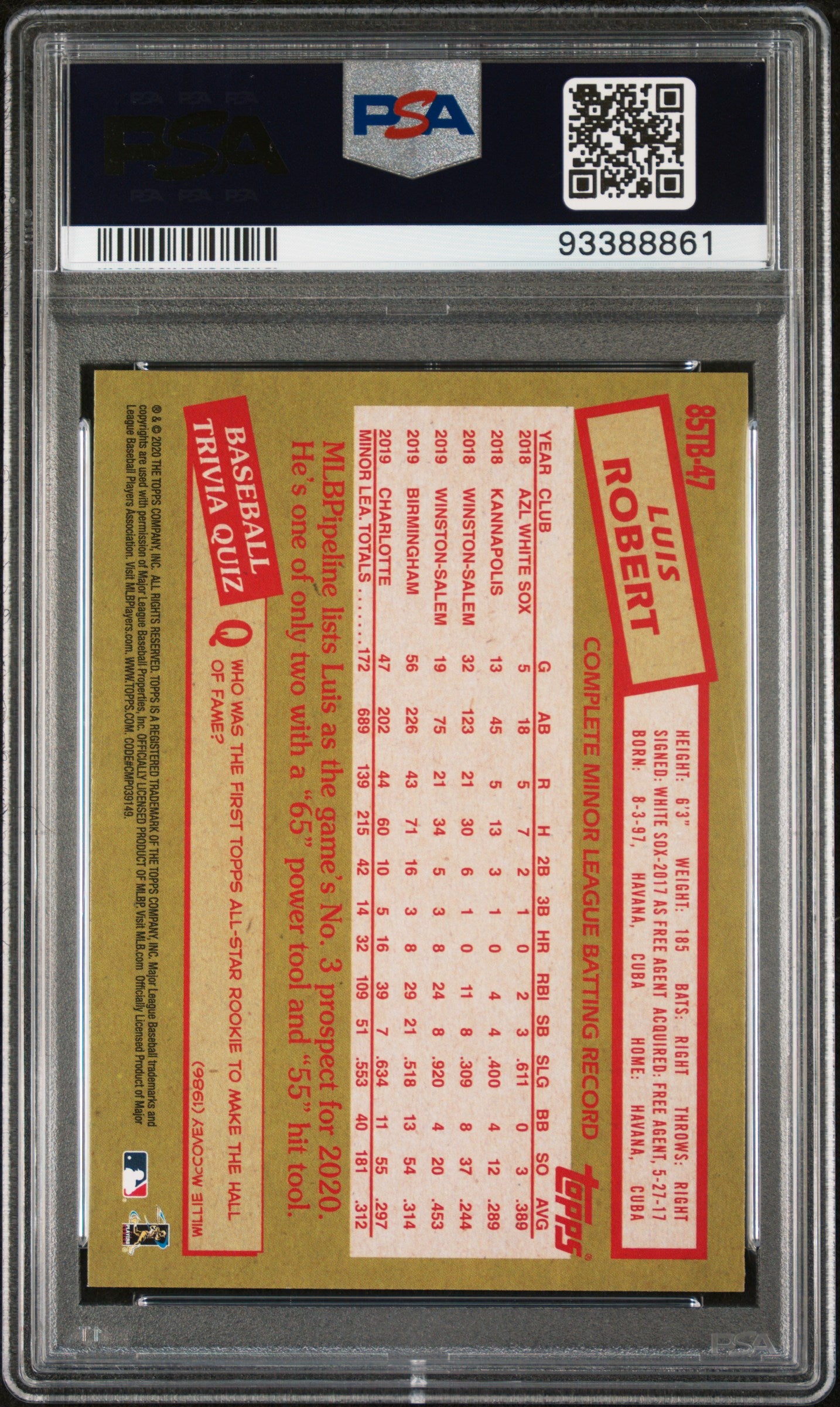 2020 Topps 1985 35th Anniv. Luis Robert #85TB47 RC PSA 10