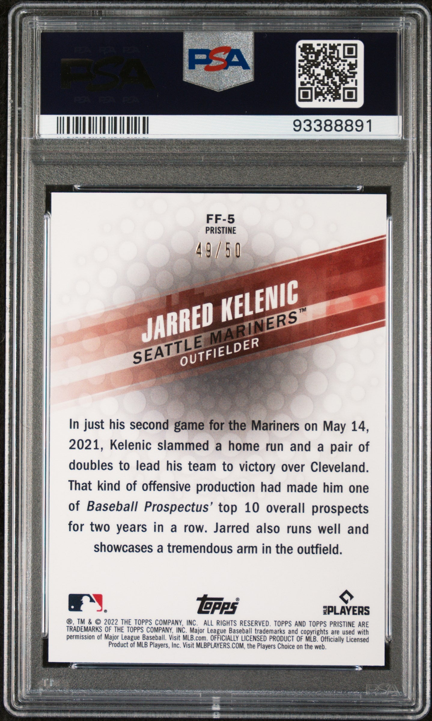 2022 Topps Pristine Fresh Faces Gold Jarred Kelenic #FF-5 /50 PSA 10