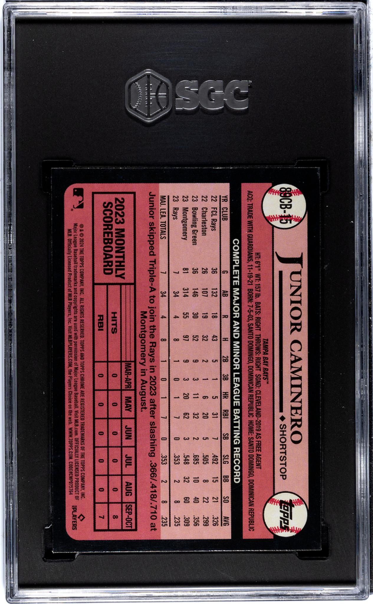 2024 Topps Chrome Junior Caminero #89CB-15 RC '89 Topps Design SGC 9