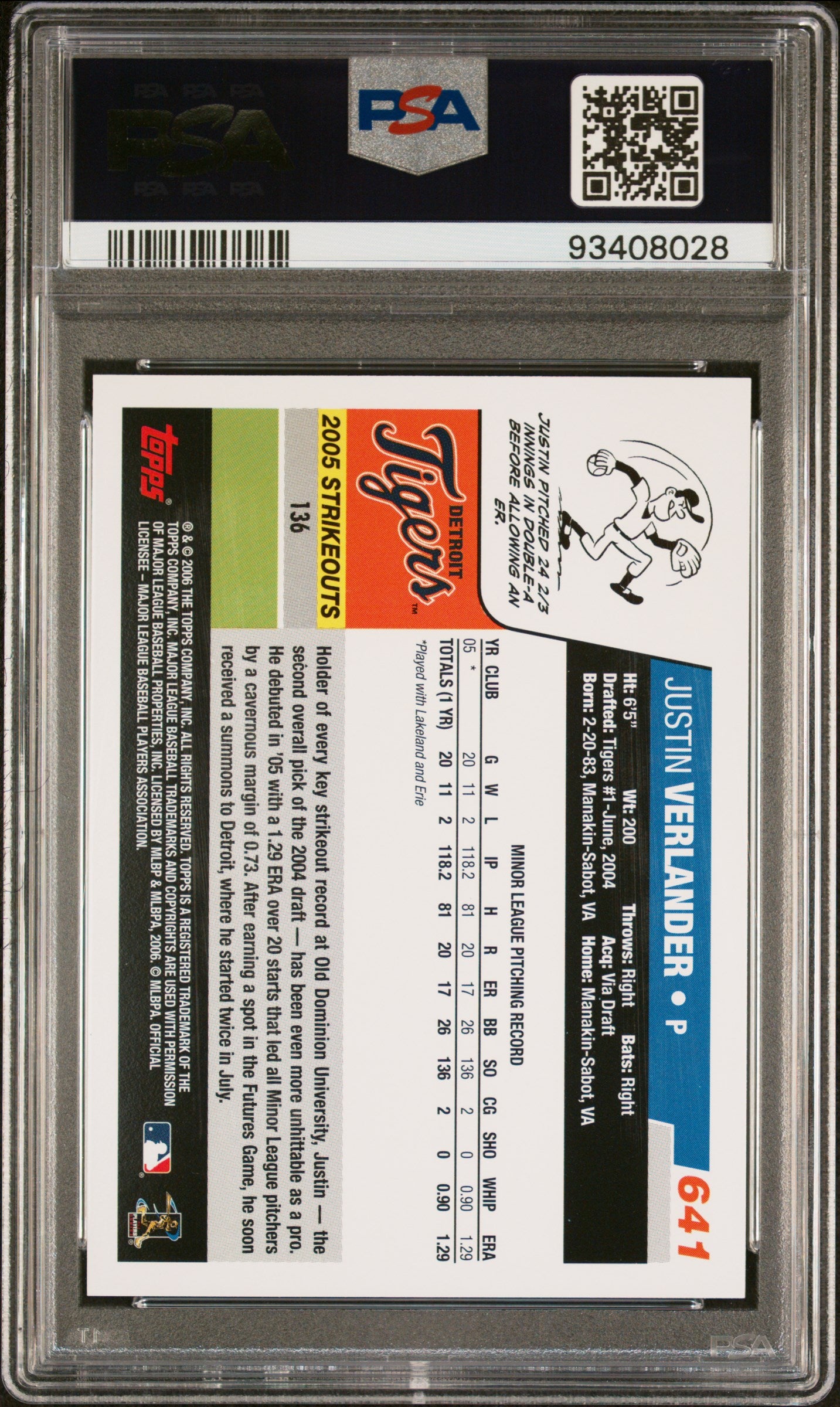 2006 Topps Justin Verlander #641 RC PSA 10