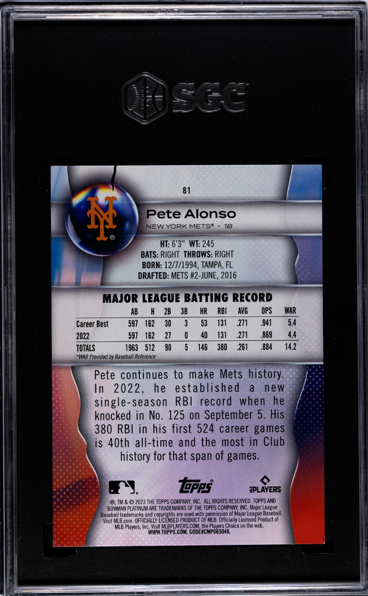 2023 Bowman Platinum Pete Alonso #81 SGC 9