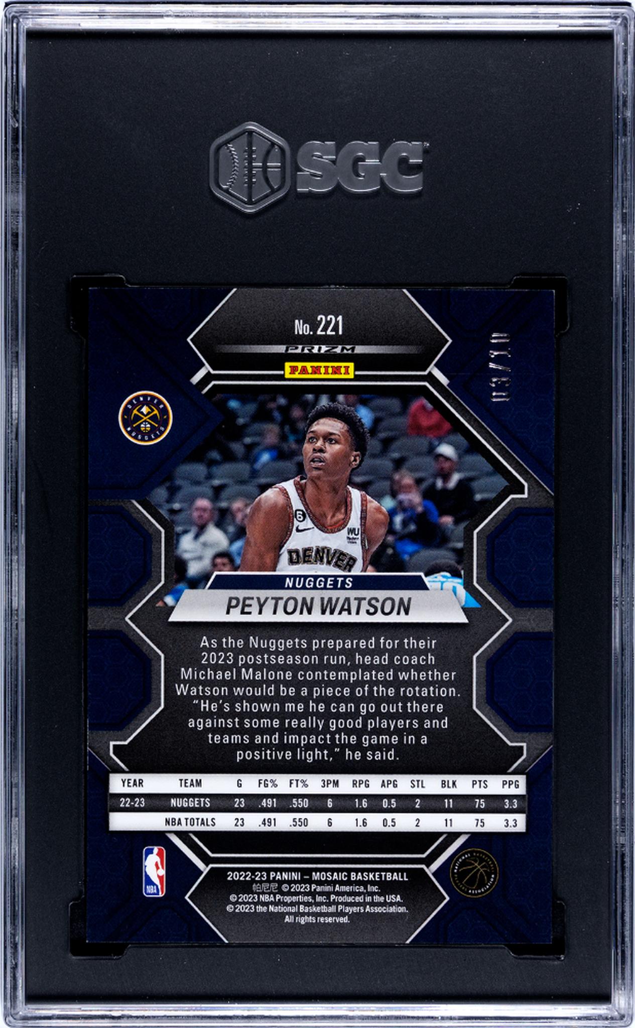 2022 Mosaic #221 Peyton Watson Pink Fluorescent Prizm /10 SGC 9
