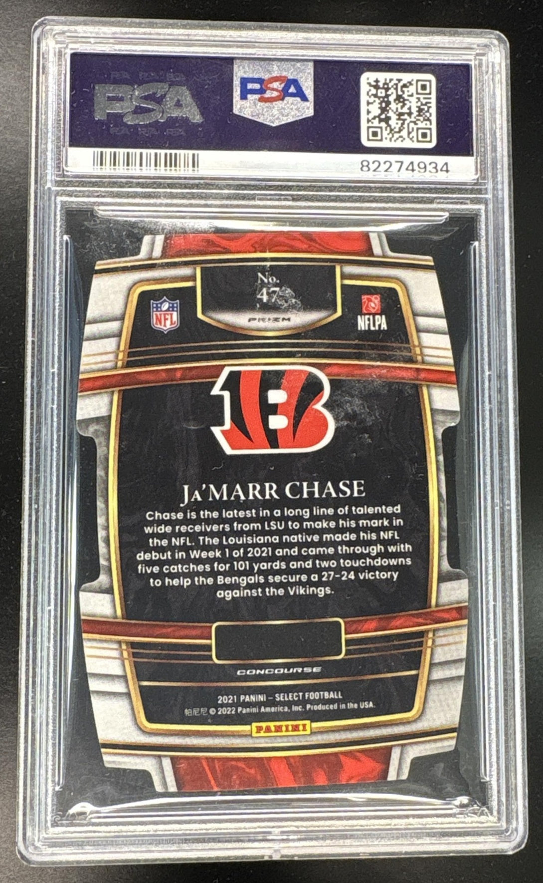 2021 Panini Select Concourse Red and Yellow Die Cut Prizm Ja'Marr Chase #47 /99 PSA 9