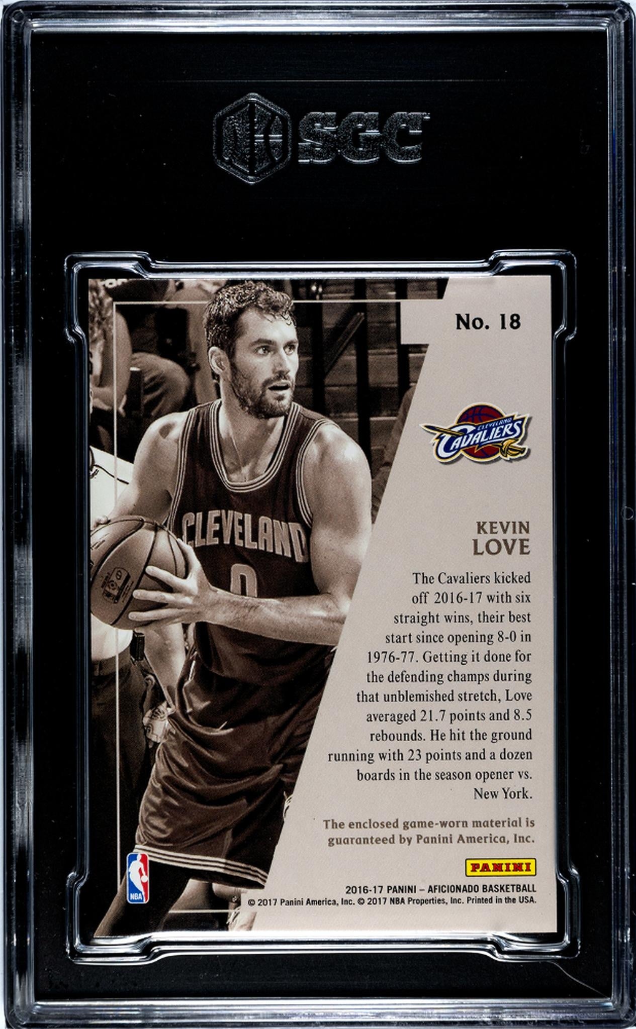 2016 Aficionado #18 Kevin Love Authentics Material /175 SGC 8.5