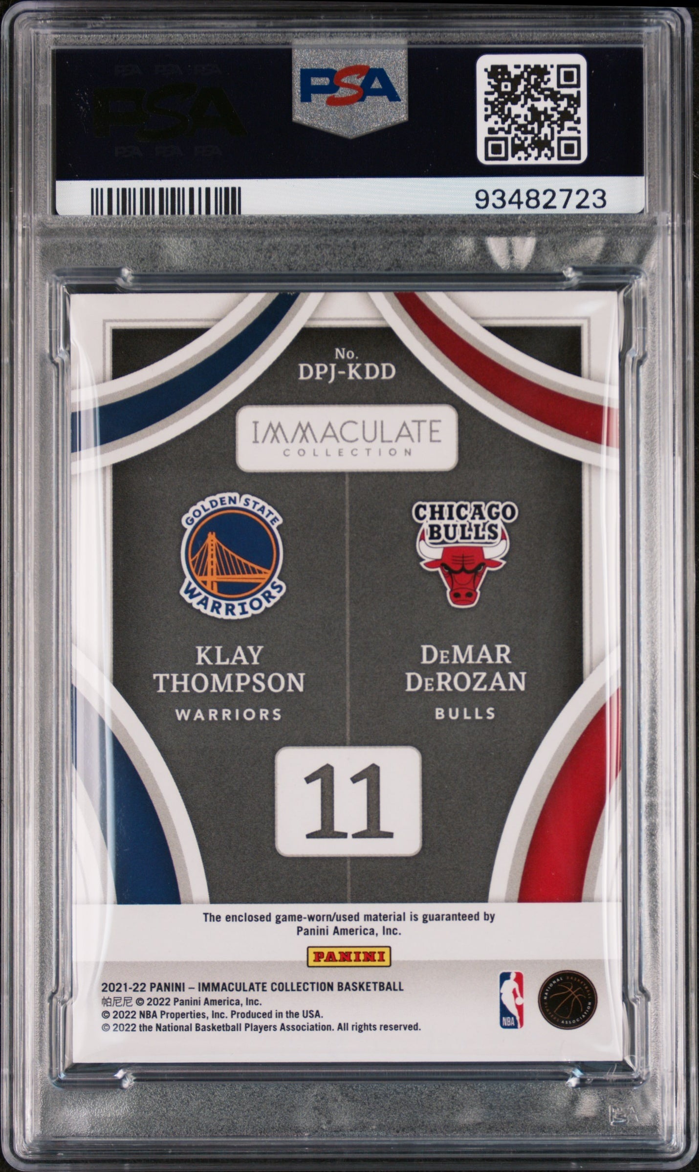 2021 Panini Immaculate Collection Dual Patches Jersey Numbers #DPJKDD DeMar Derozan/Klay Thompson PSA 8