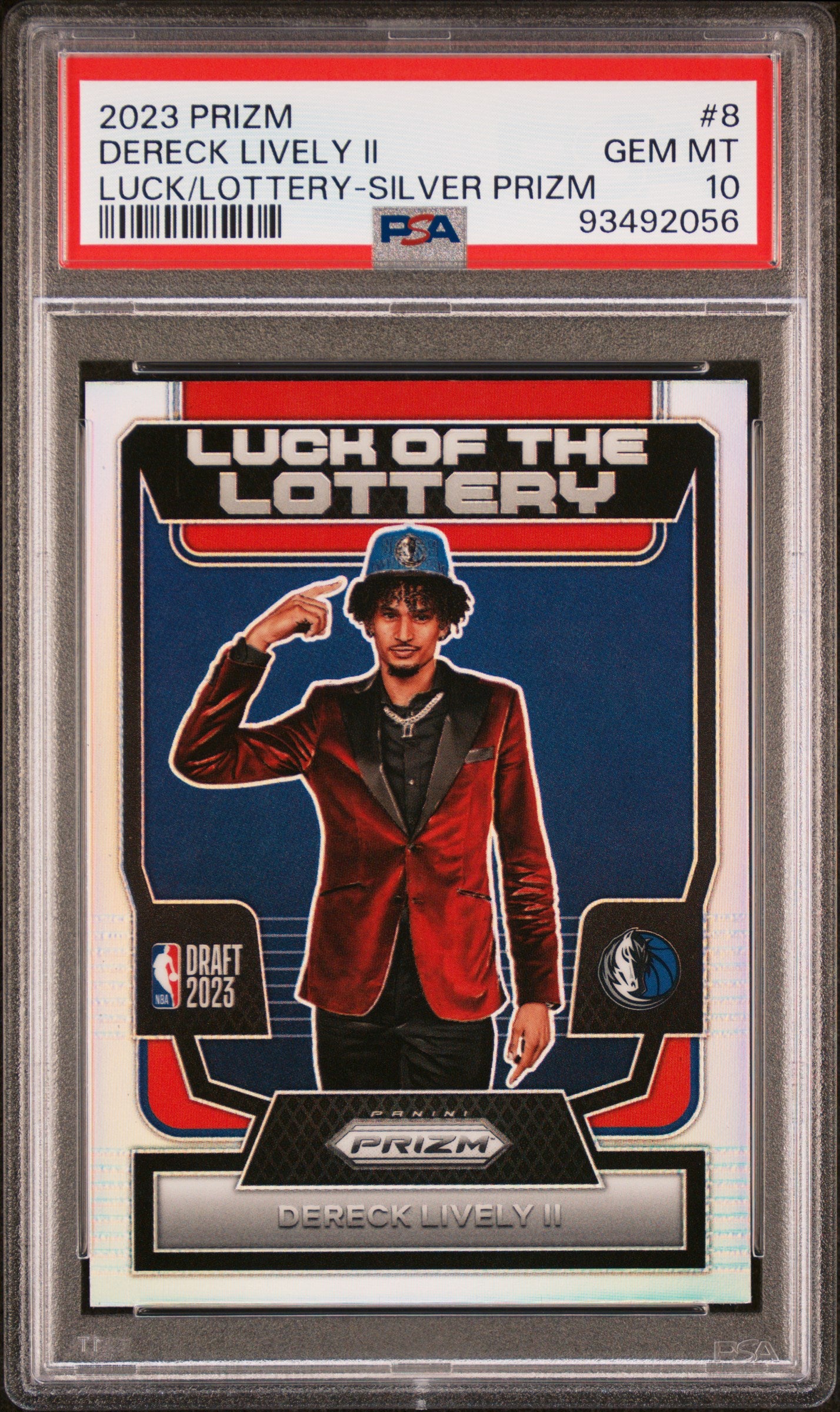 2023 Panini Prizm Luck of the Lottery Prizms Silver Dereck Lively II #8 PSA 10
