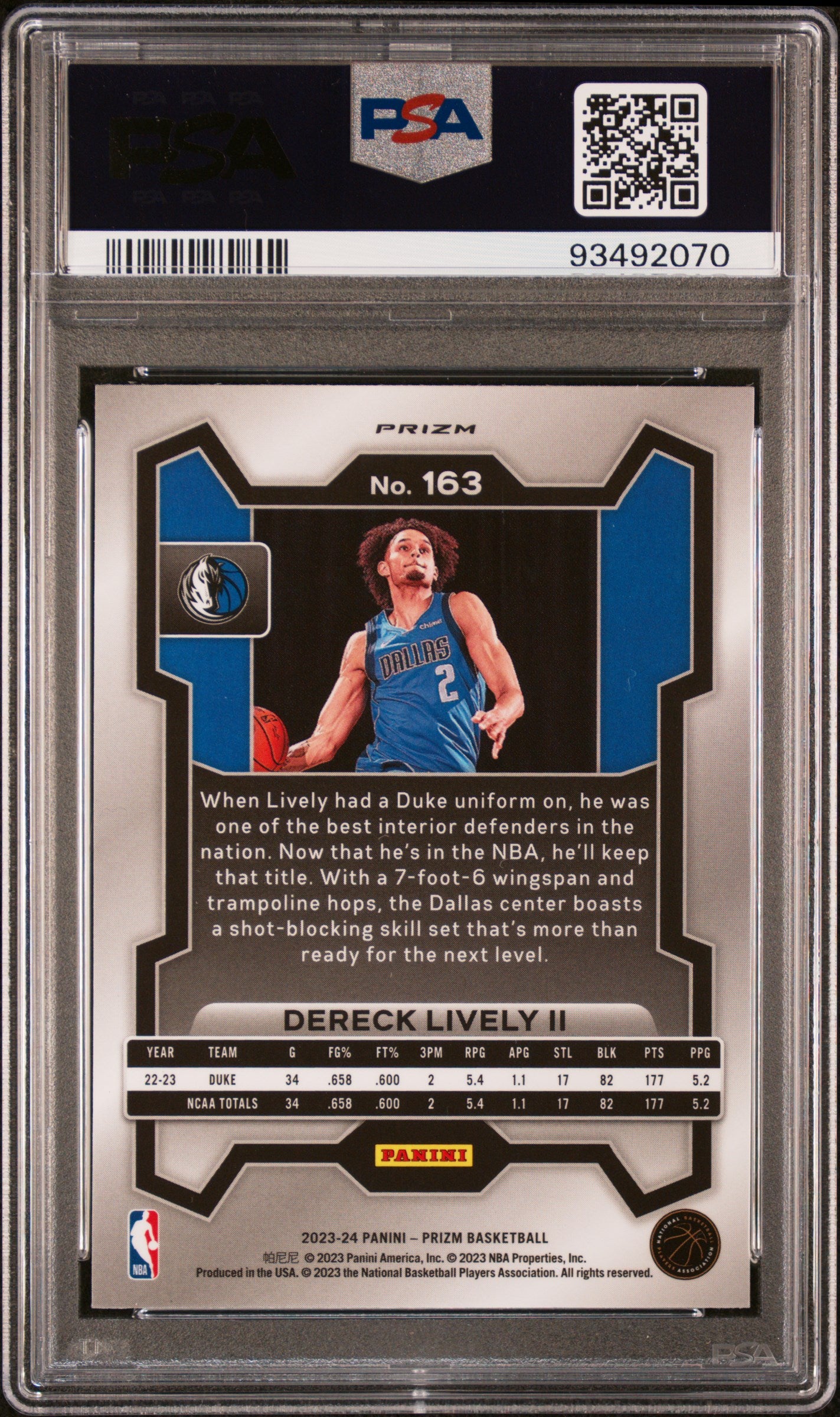 2023 Panini Prizm Ice Prizm Dereck Lively II #163 PSA 10