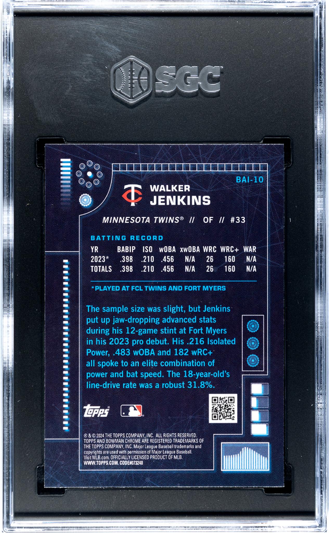 2024 Bowman Bowman A.I. Walker Jenkins #BAI-10 SGC 9.5