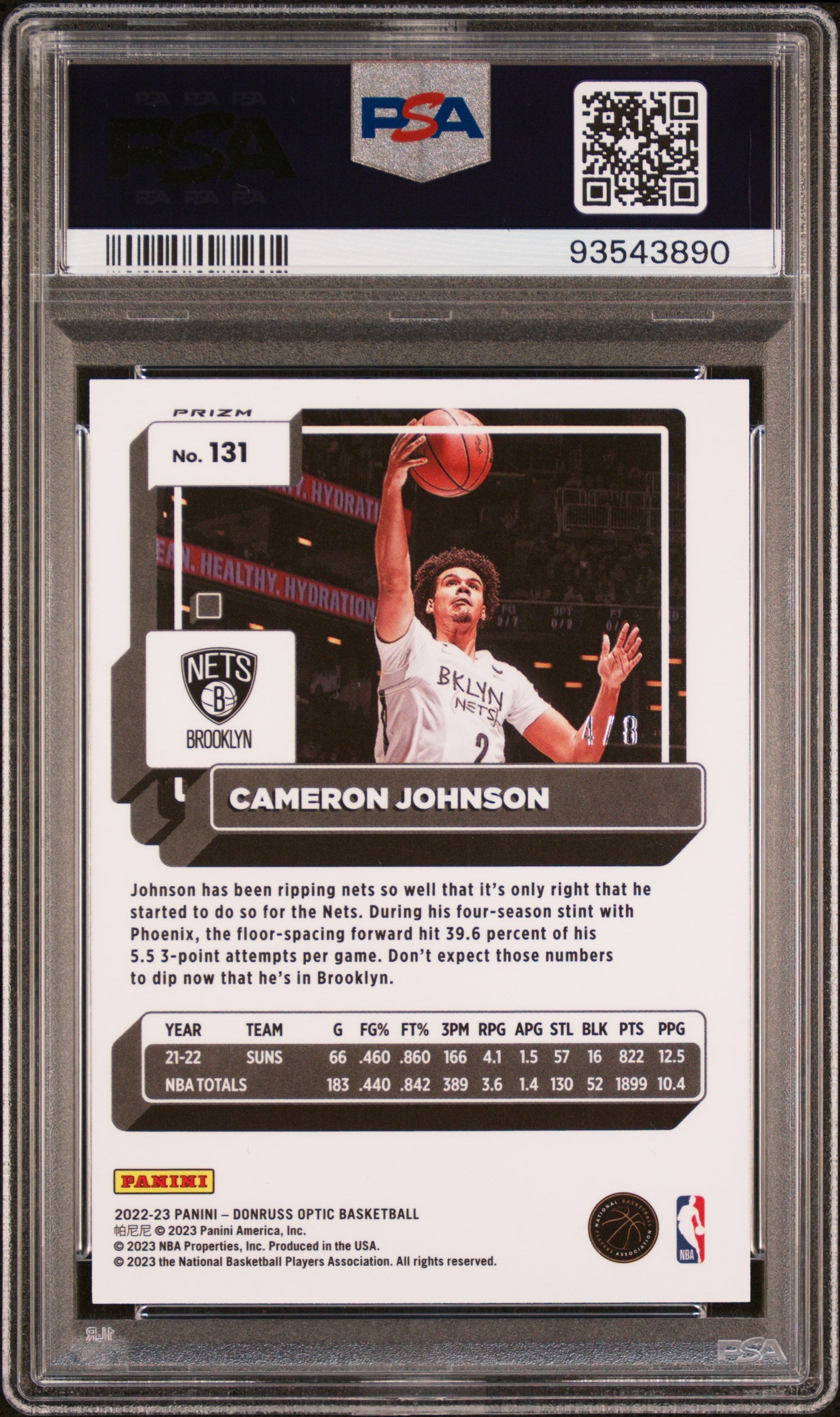 2022 Panini Donruss Optic Black Gold Choice Cameron Johnson #131 /8 PSA 10
